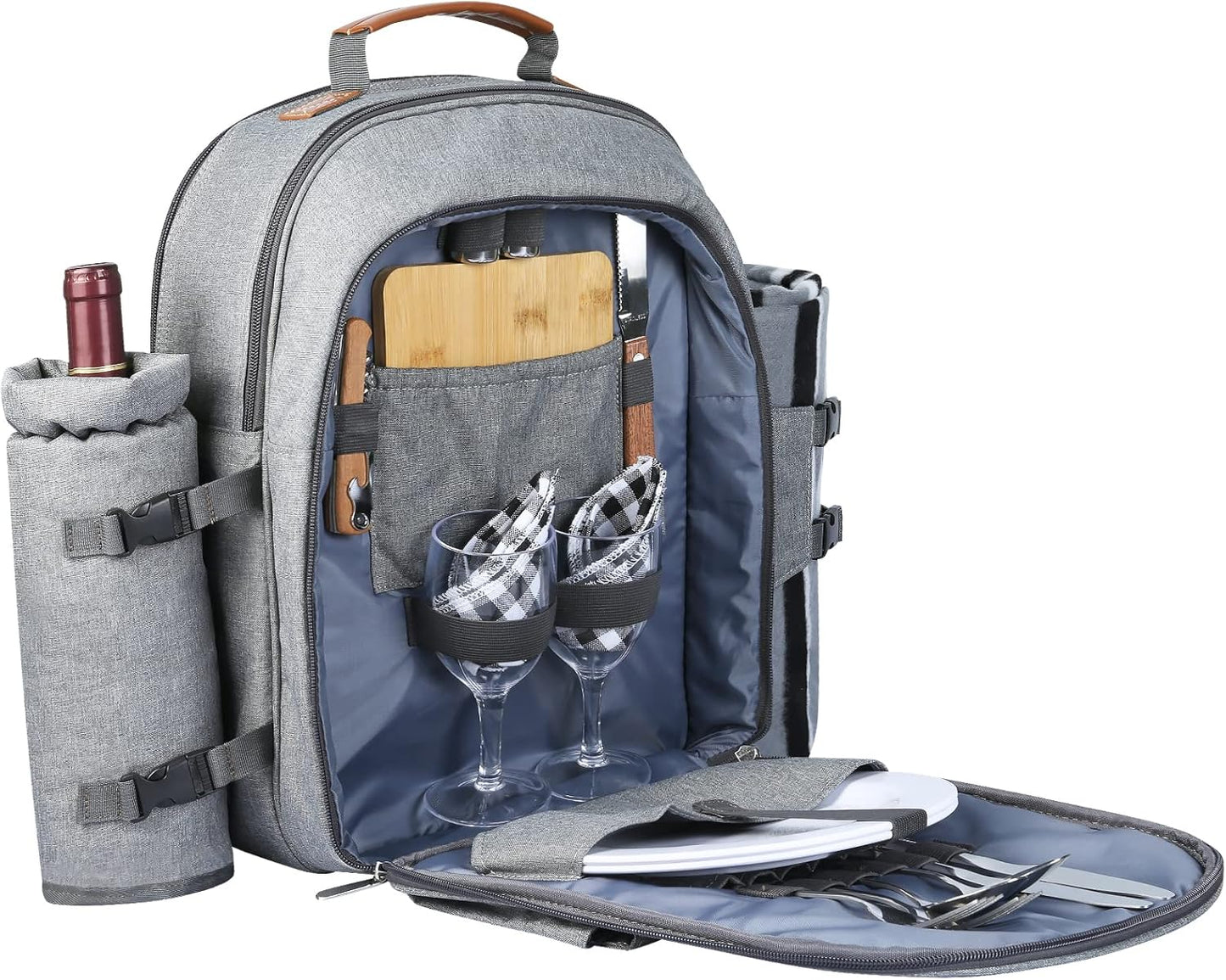 Sunflora Picnic Backpack for 4 Person with Blanket Picnic Basket Set for 2 with Insulated Cooler Wine Pouch for Family Couples (Brush Beige)