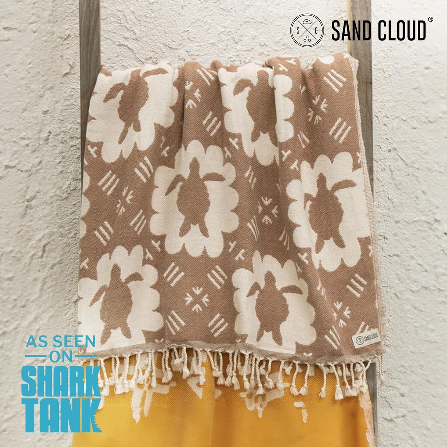 Sand Cloud Throw Blanket for Bed & Couch (Taupe) - 100% Turkish Organic Cotton & Jacquard Weave with Twisted Tassels - Heavy Weight, Soft & Cozy Beach & Throw Blankets - 57" x 76" - Caretta Turtle