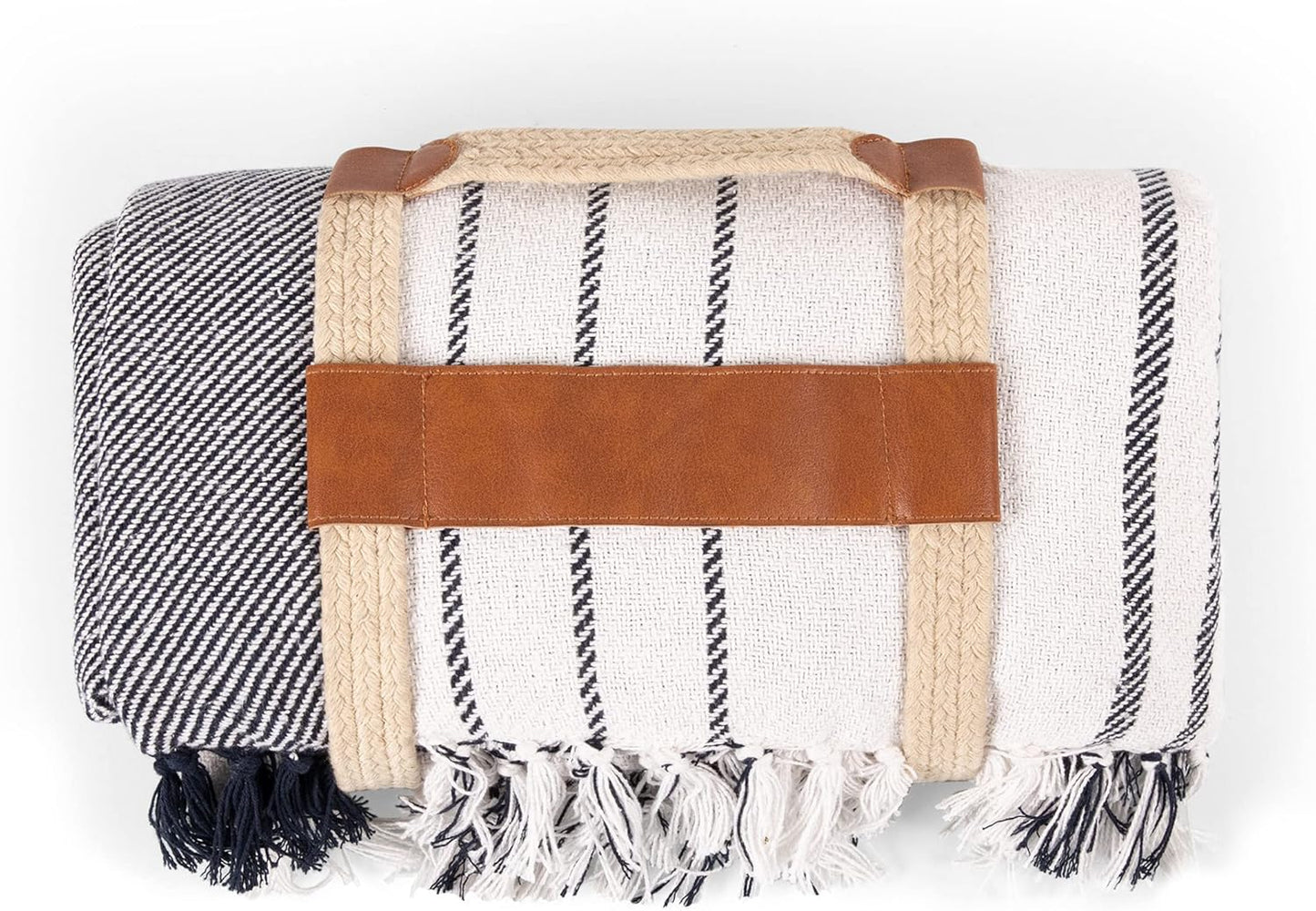 PICNIC TIME Montecito Picnic, Outdoor, and Beach Blanket with Harness, Montecito Picnic, Outdoor, and Beach Blanket with Harness, One Size, White & Blue Stripe