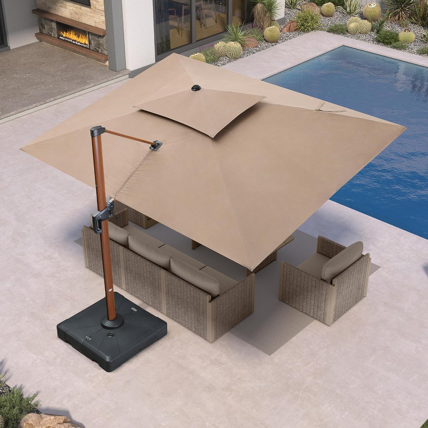 PURPLE LEAF 11' X 11' Patio Umbrella Cantilever Outdoor Umbrellas Square Large Parasol Windproof Sunshade Heavy Duty Sun Umbrellas for Deck Pool Patio Garden, Beige