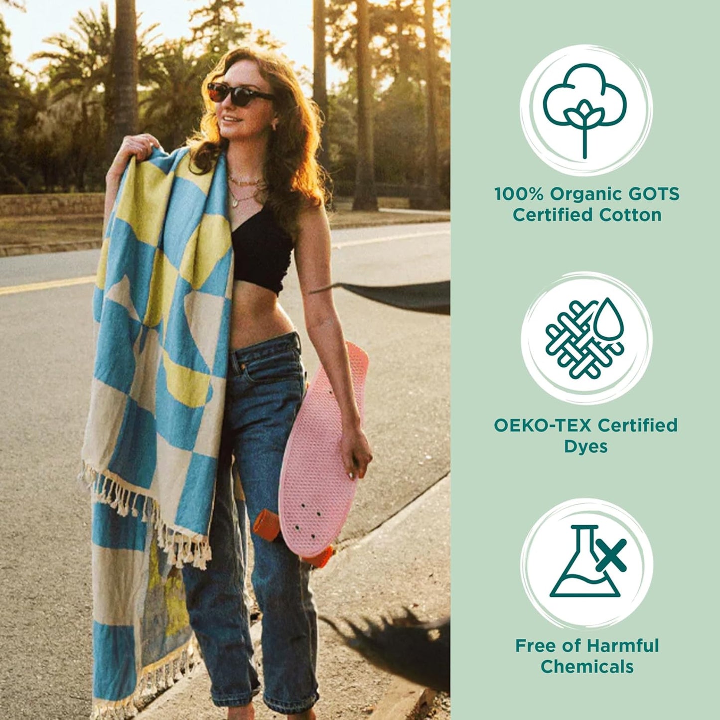 Sand Cloud Throw Blanket for Bed & Couch (Taupe) - 100% Turkish Organic Cotton & Jacquard Weave with Twisted Tassels - Heavy Weight, Soft & Cozy Beach & Throw Blankets - 57" x 76" - Caretta Turtle