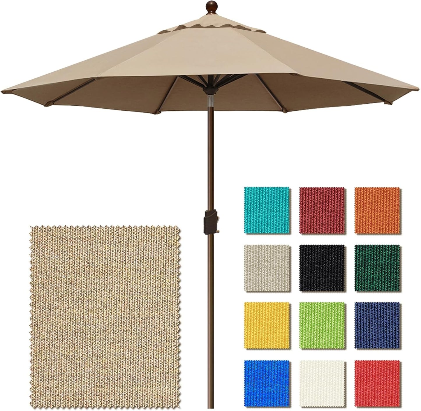 EliteShade USA 10-Year-Non-Fading 9Ft Market Umbrella Patio Umbrella Outdoor Table Umbrella with Ventilation, Heather Beige