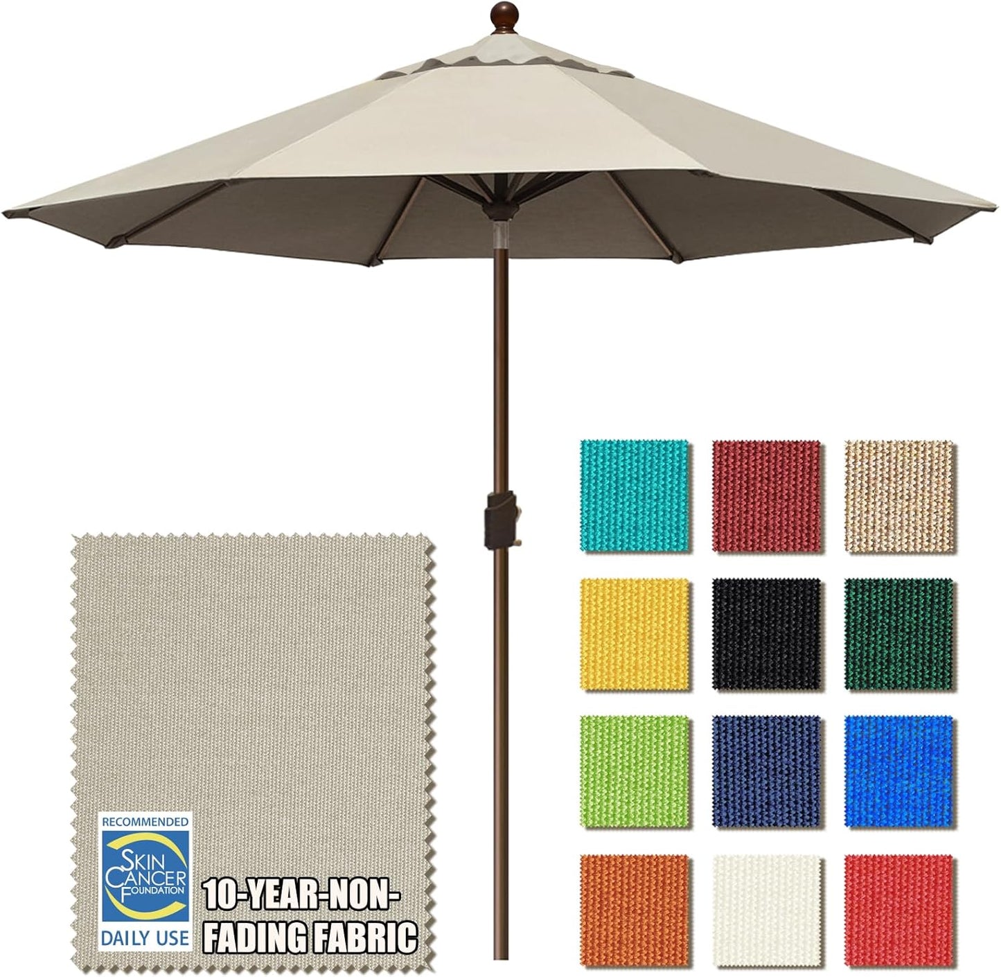 EliteShade USA 10-Year-Non-Fading 9Ft Market Umbrella Patio Umbrella Outdoor Table Umbrella with Ventilation, Heather Beige