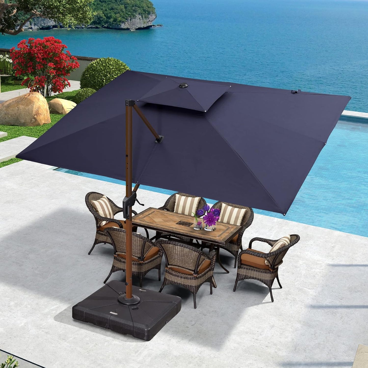PURPLE LEAF 11' X 11' Patio Umbrella Cantilever Outdoor Umbrellas Square Large Parasol Windproof Sunshade Heavy Duty Sun Umbrellas for Deck Pool Patio Garden, Beige