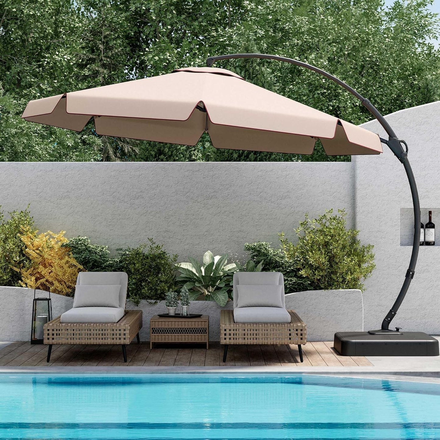LAUSAINT HOME Outdoor Patio Umbrella, Deluxe Curvy Cantilever Umbrella Heavy Duty Offset with 360° Rotation Base for Market, Pool, Garden, Backyard, Deck