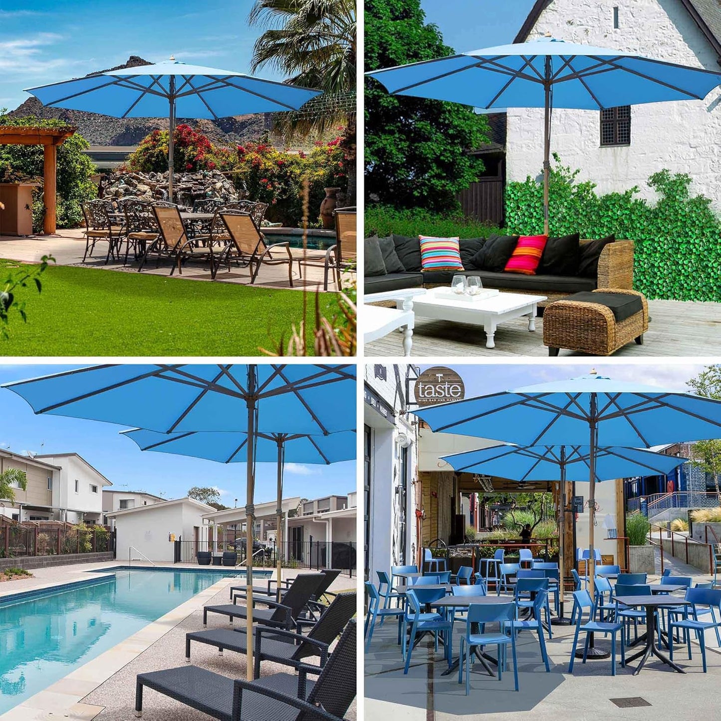 Yescom Solid Wooden Outdoor Patio Umbrella for Market Garden Yard Beach for Sand Deck Cafe Bistro Table Poolside Wedding Party Hotel Sunshade