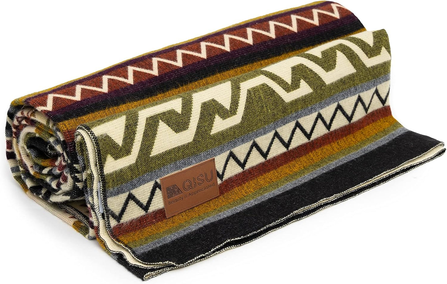 QISU Wool Blanket Throw | Large, Beautiful, Warm, Handmade in Ecuador by Local Artisans |94″ x 78″|Ultra-Soft, Hypoallergenic & Breathable (Rainbow)