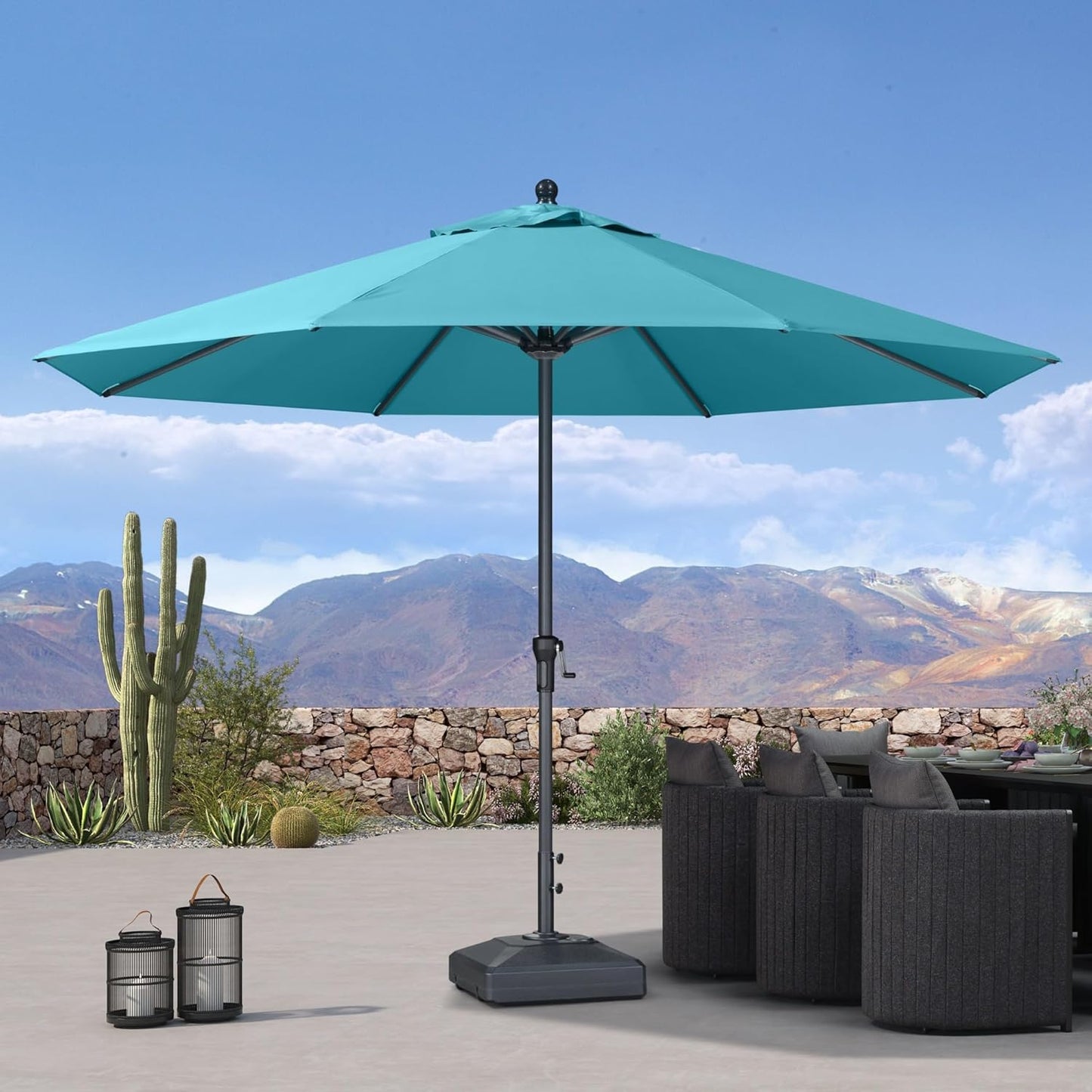 PURPLE LEAF 10' x 6.5' Rectangle Patio Market Umbrella with Base Outdoor Table Umbrellas Aluminum Frame Sun Shade with 8 Sturdy Ribs Tilt for Garden Deck Lawn Pool Beige