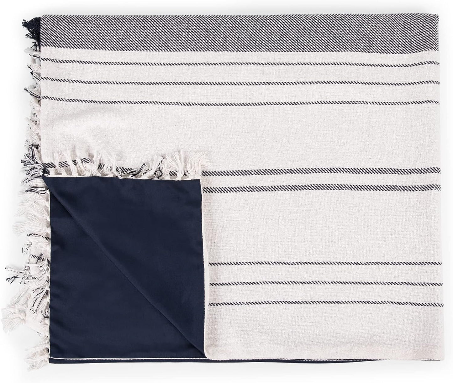 PICNIC TIME Montecito Picnic, Outdoor, and Beach Blanket with Harness, Montecito Picnic, Outdoor, and Beach Blanket with Harness, One Size, White & Blue Stripe