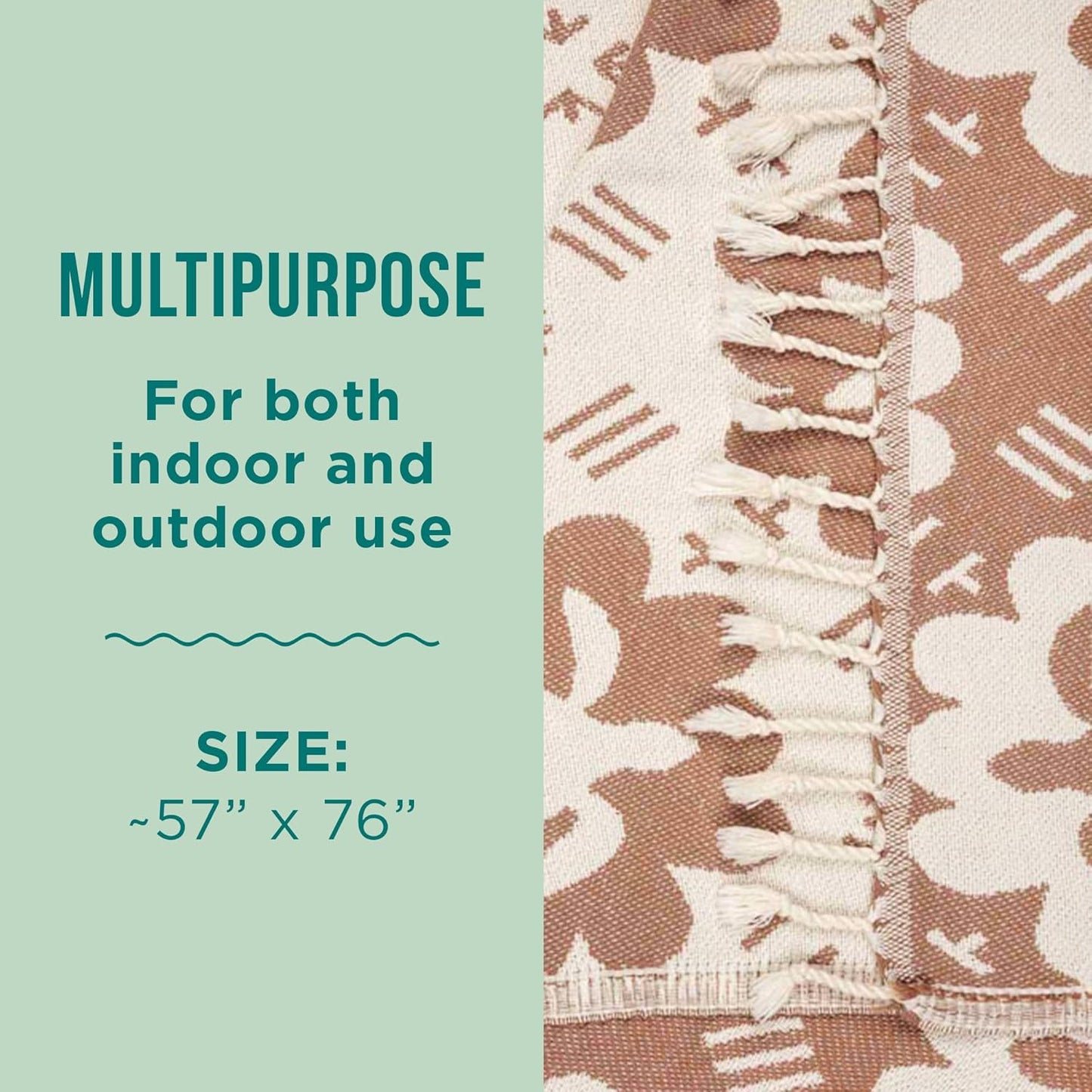 Sand Cloud Throw Blanket for Bed & Couch (Taupe) - 100% Turkish Organic Cotton & Jacquard Weave with Twisted Tassels - Heavy Weight, Soft & Cozy Beach & Throw Blankets - 57" x 76" - Caretta Turtle