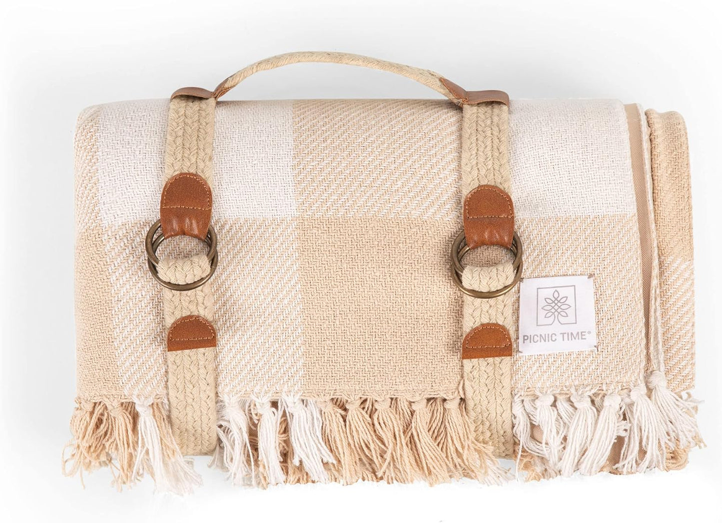 PICNIC TIME Montecito Picnic, Outdoor, and Beach Blanket with Harness, Montecito Picnic, Outdoor, and Beach Blanket with Harness, One Size, White & Blue Stripe