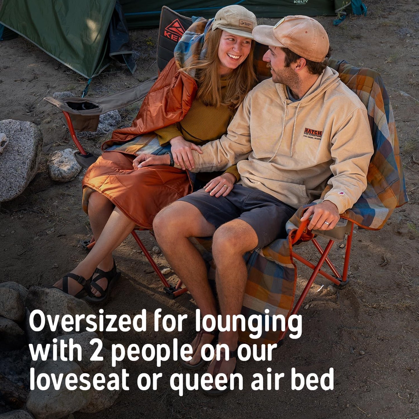 Kelty Wayback Biggie Blanket, Oversized Camping Blanket, Fits Queen Sized Bed, Organic Cotton Flannel, Machine Washable