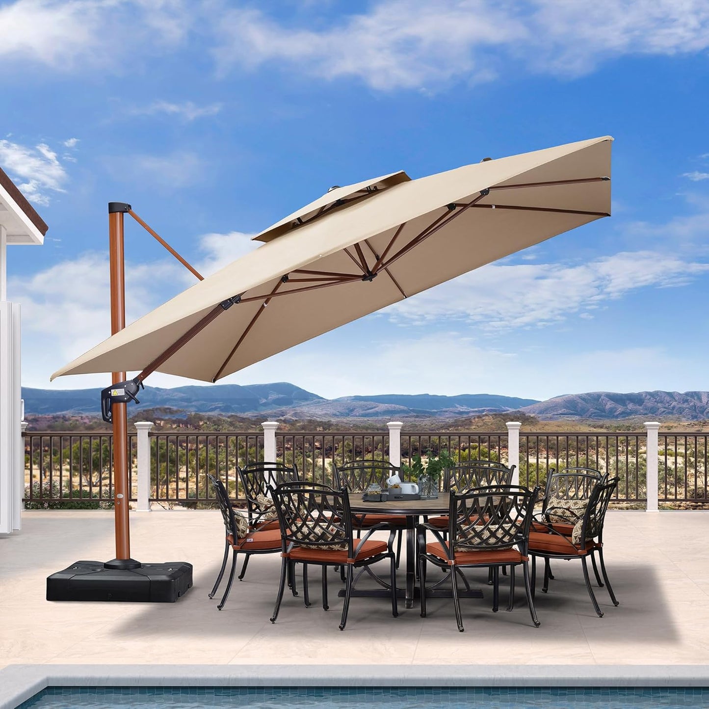 PURPLE LEAF 11' X 11' Patio Umbrella Cantilever Outdoor Umbrellas Square Large Parasol Windproof Sunshade Heavy Duty Sun Umbrellas for Deck Pool Patio Garden, Beige