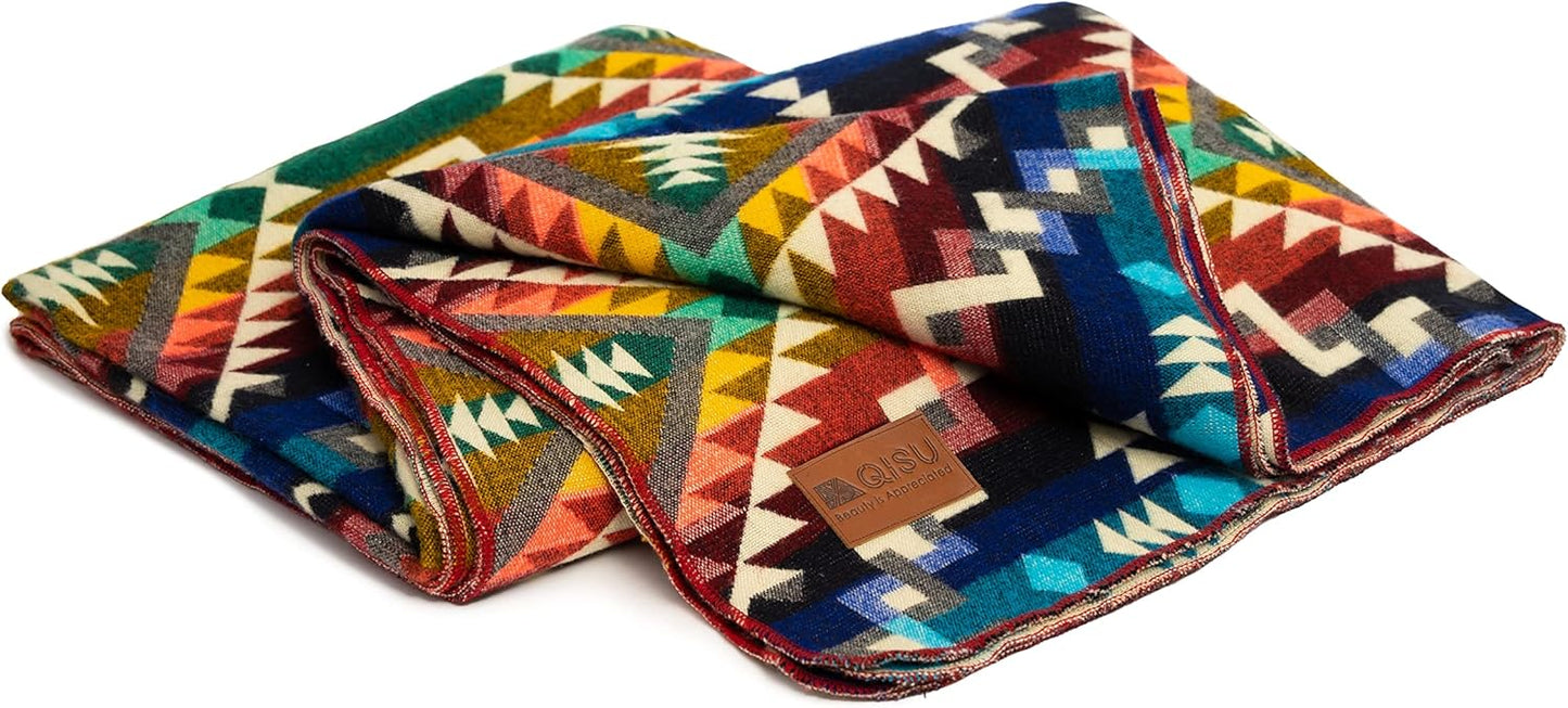 QISU Wool Blanket Throw | Large, Beautiful, Warm, Handmade in Ecuador by Local Artisans |94″ x 78″|Ultra-Soft, Hypoallergenic & Breathable (Rainbow)