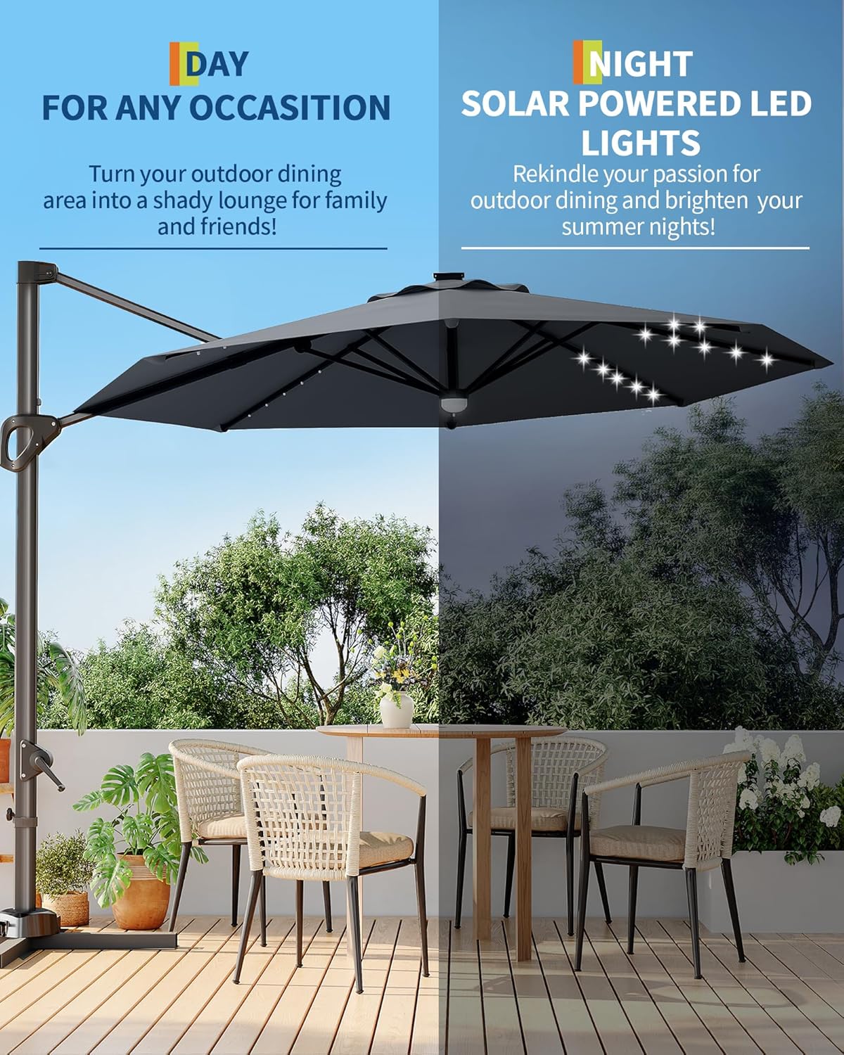 GarveeLife 10FT Outdoor Patio Umbrella Large Cantilever Market Sun Shade Windproof Offset with 360-Degree Rotation for Garden Deck Pool Patio