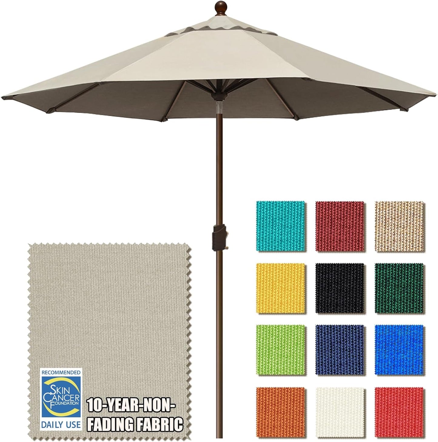 EliteShade USA 10-Year-Non-Fading 9Ft Market Umbrella Patio Umbrella Outdoor Table Umbrella with Ventilation, Heather Beige