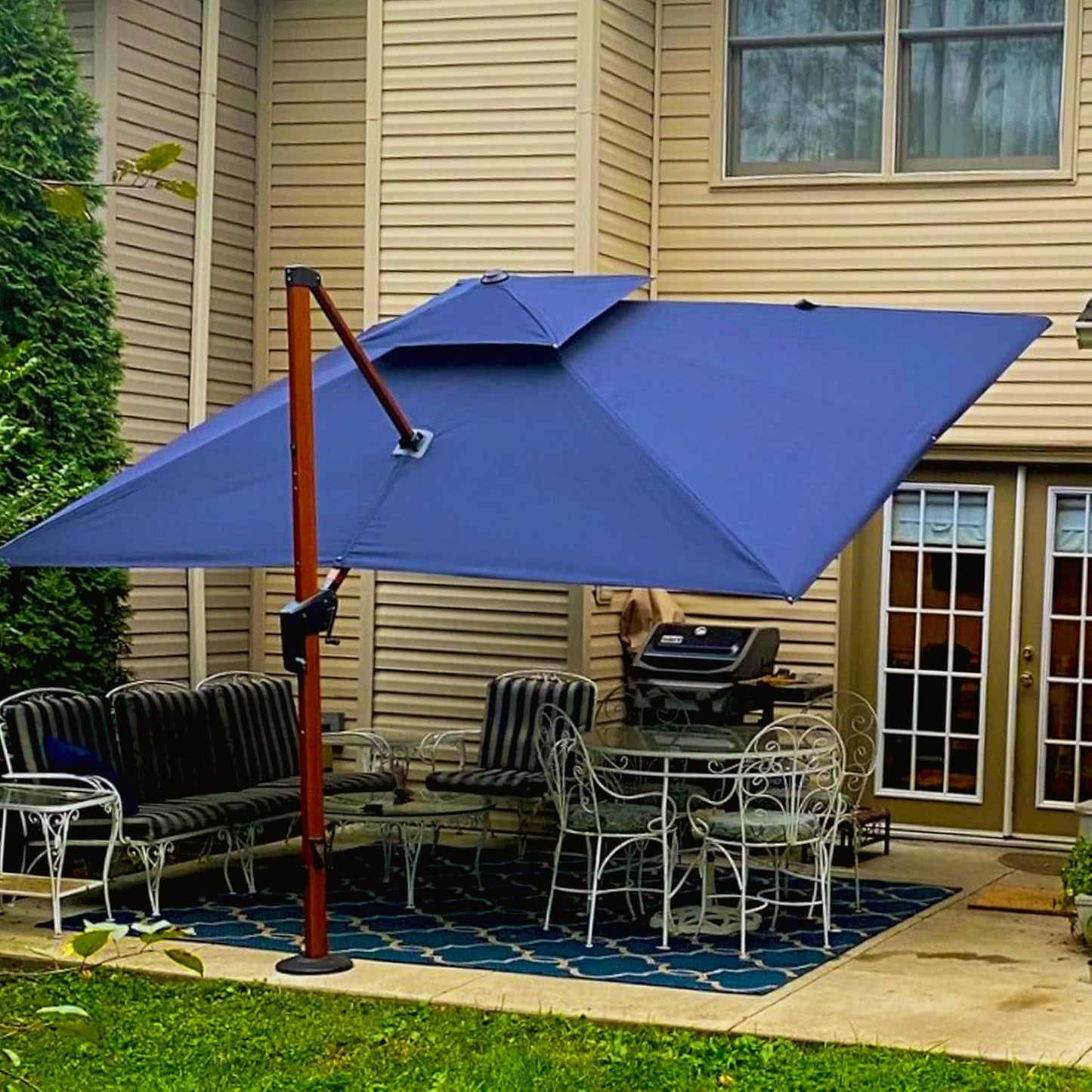 PURPLE LEAF 11' X 11' Patio Umbrella Cantilever Outdoor Umbrellas Square Large Parasol Windproof Sunshade Heavy Duty Sun Umbrellas for Deck Pool Patio Garden, Beige
