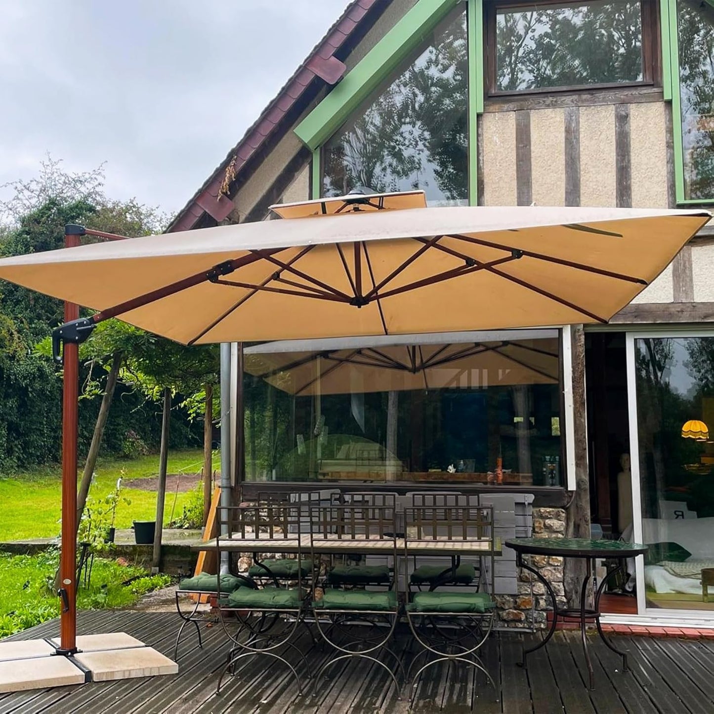 PURPLE LEAF 11' X 11' Patio Umbrella Cantilever Outdoor Umbrellas Square Large Parasol Windproof Sunshade Heavy Duty Sun Umbrellas for Deck Pool Patio Garden, Beige