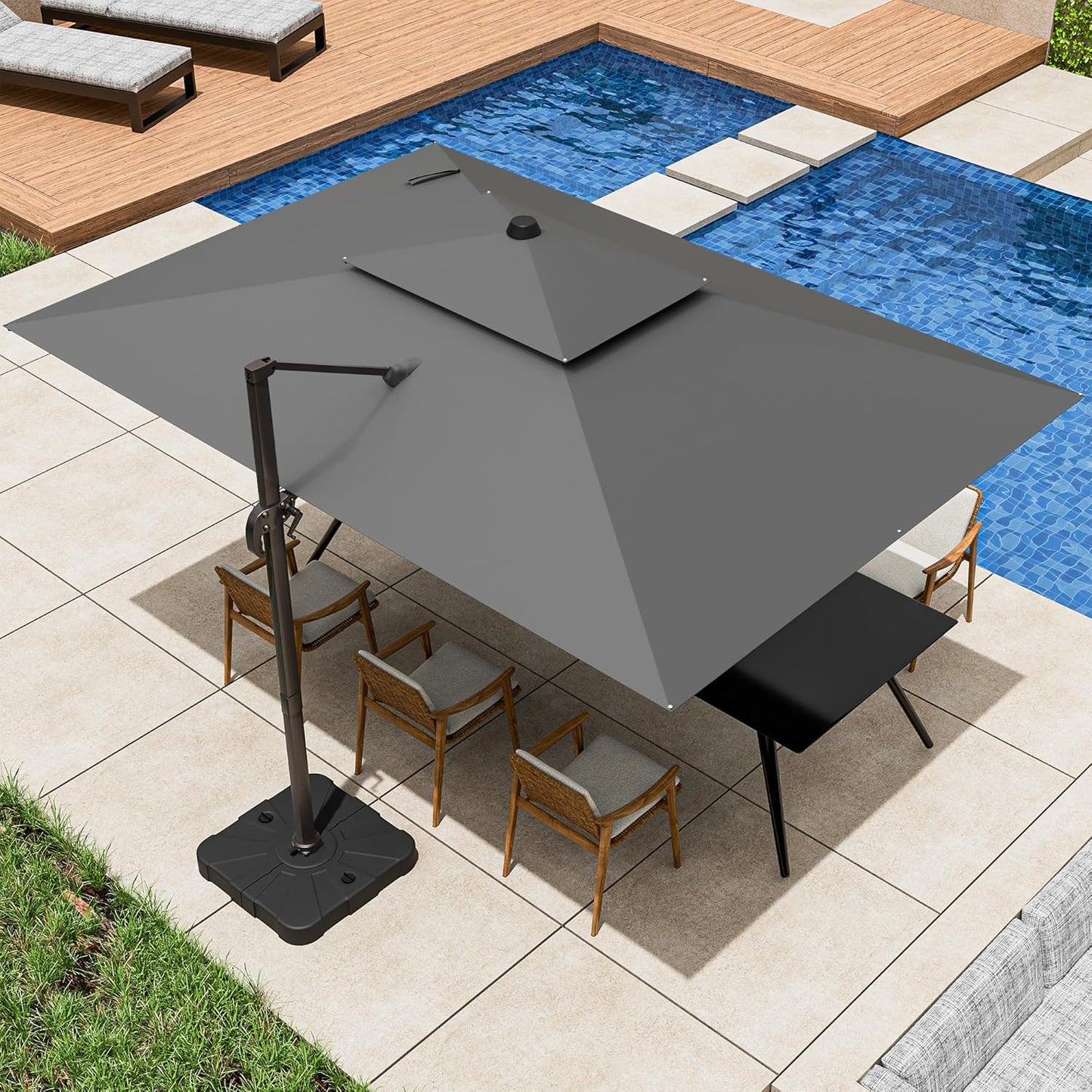 10x13FT Cantilever Outdoor Patio Umbrellas, Double Top Large Rectangle Umbrella, Heavy Duty 360° Rotation Offset Outdoor Sun Shade Umbrella for Garden Deck Pool Backyard Patio, Beige