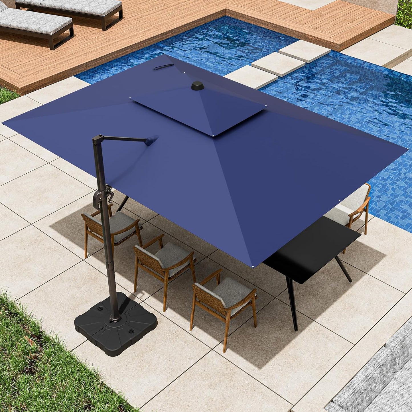 10x13FT Cantilever Outdoor Patio Umbrellas, Double Top Large Rectangle Umbrella, Heavy Duty 360° Rotation Offset Outdoor Sun Shade Umbrella for Garden Deck Pool Backyard Patio, Beige