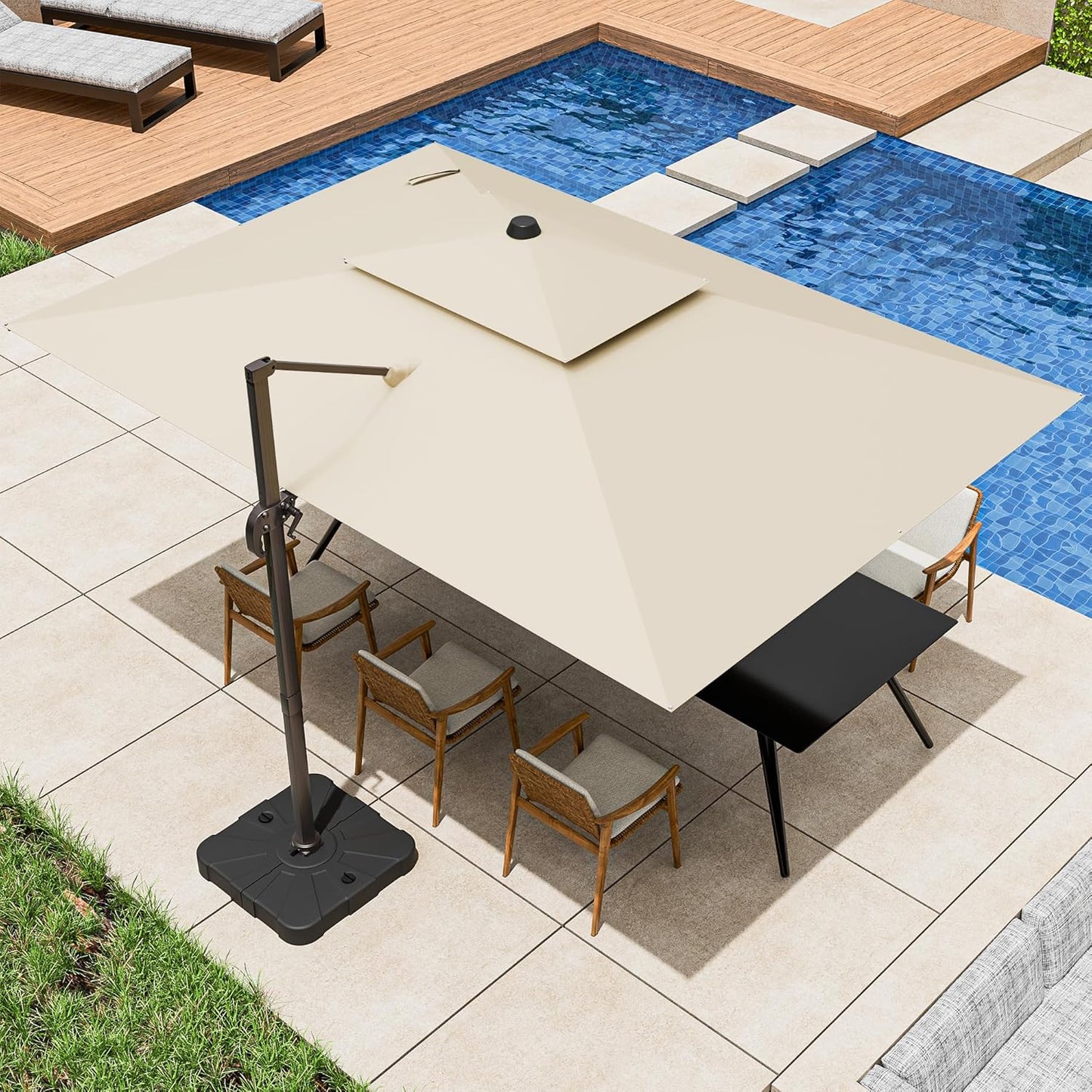 10x13FT Cantilever Outdoor Patio Umbrellas, Double Top Large Rectangle Umbrella, Heavy Duty 360° Rotation Offset Outdoor Sun Shade Umbrella for Garden Deck Pool Backyard Patio, Beige