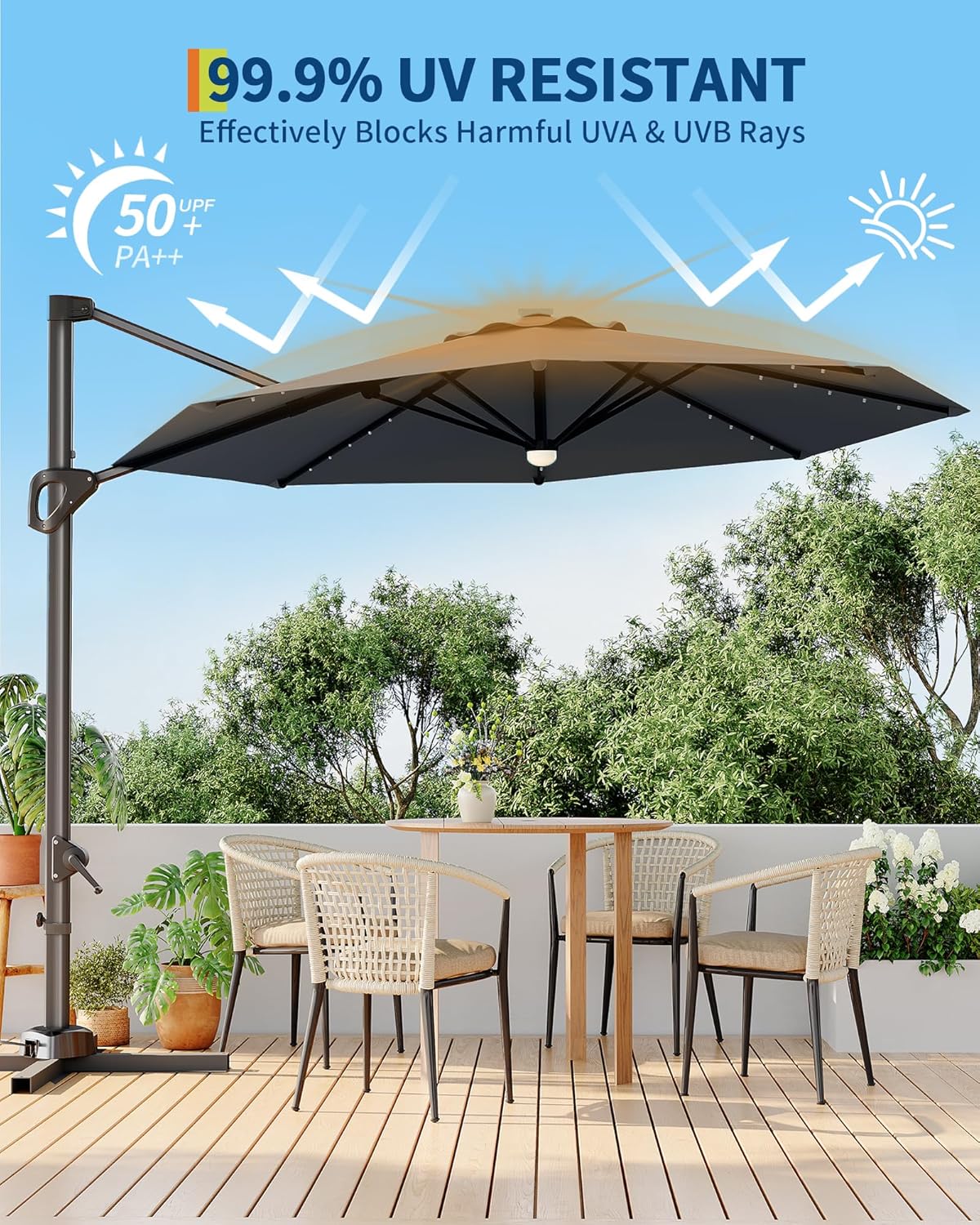 GarveeLife 10FT Outdoor Patio Umbrella Large Cantilever Market Sun Shade Windproof Offset with 360-Degree Rotation for Garden Deck Pool Patio