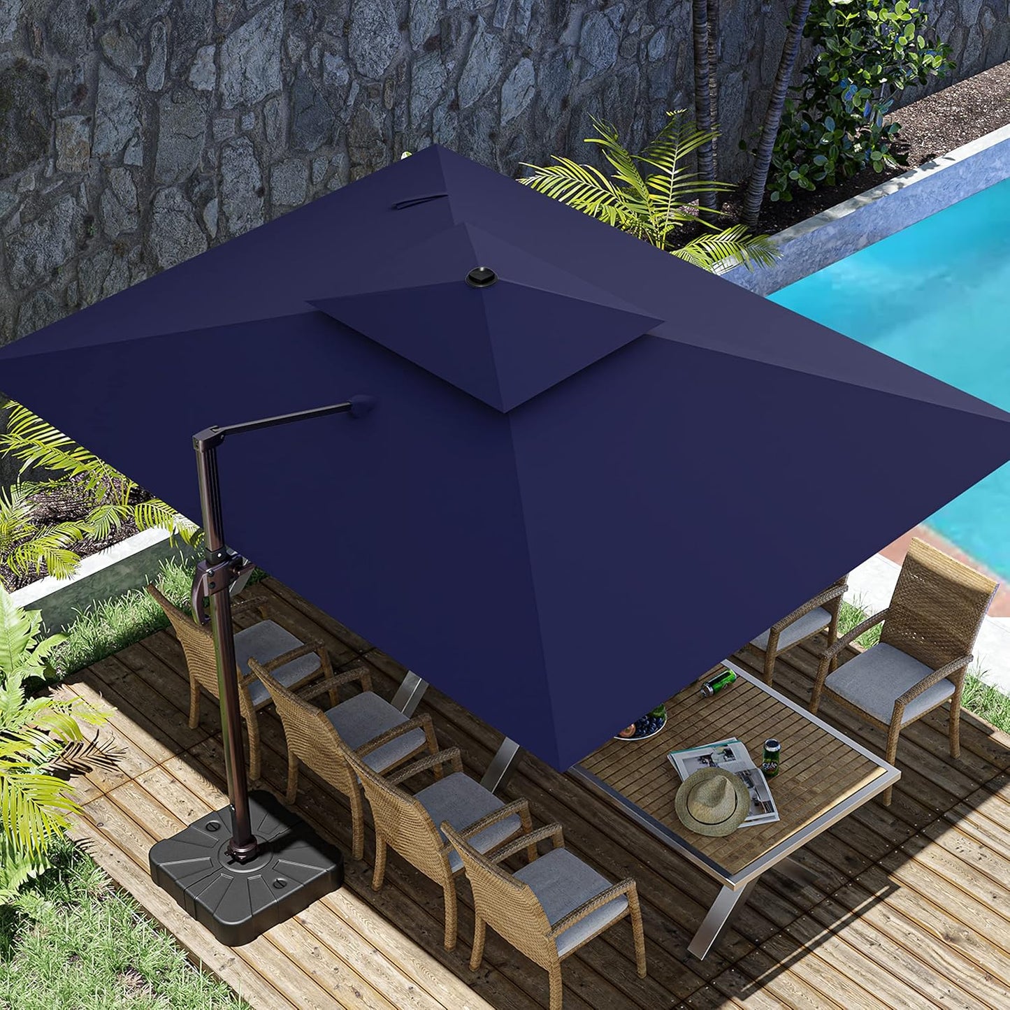 10x13FT Cantilever Outdoor Patio Umbrellas, Double Top Large Rectangle Umbrella, Heavy Duty 360° Rotation Offset Outdoor Sun Shade Umbrella for Garden Deck Pool Backyard Patio, Beige