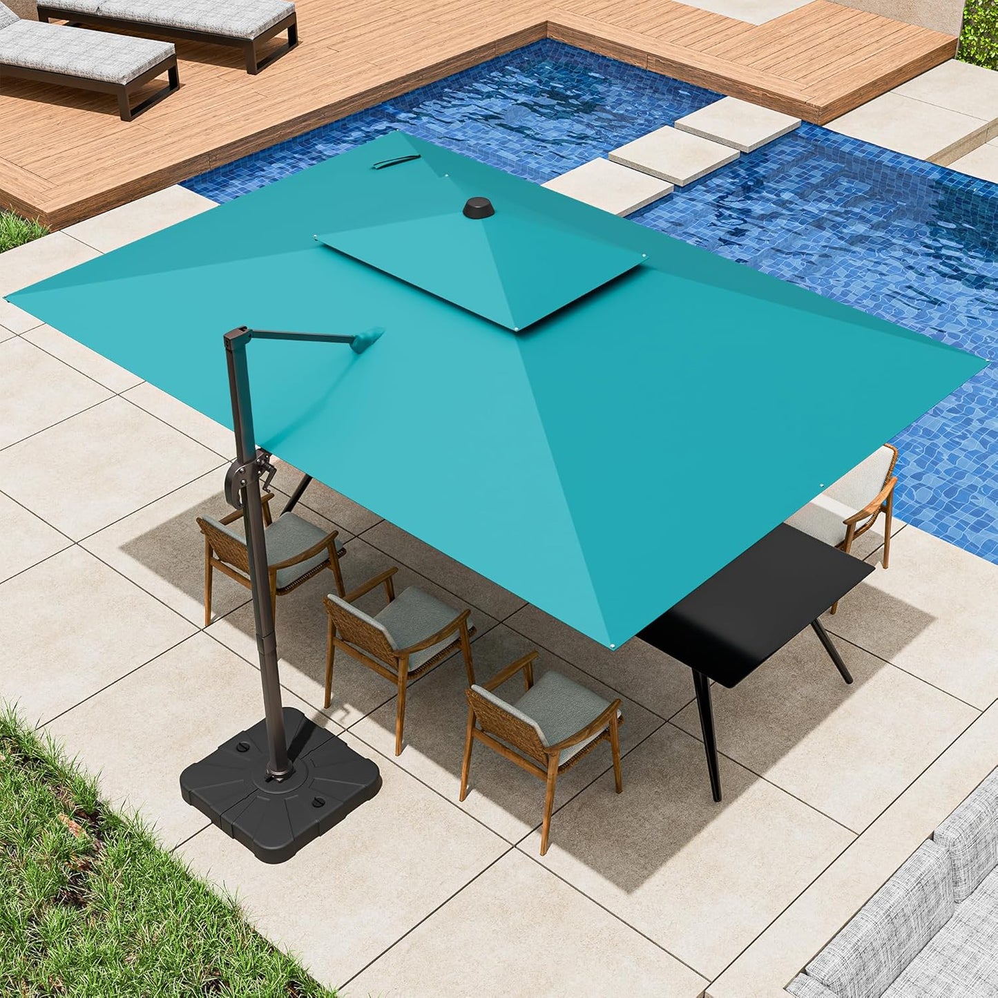 10x13FT Cantilever Outdoor Patio Umbrellas, Double Top Large Rectangle Umbrella, Heavy Duty 360° Rotation Offset Outdoor Sun Shade Umbrella for Garden Deck Pool Backyard Patio, Beige