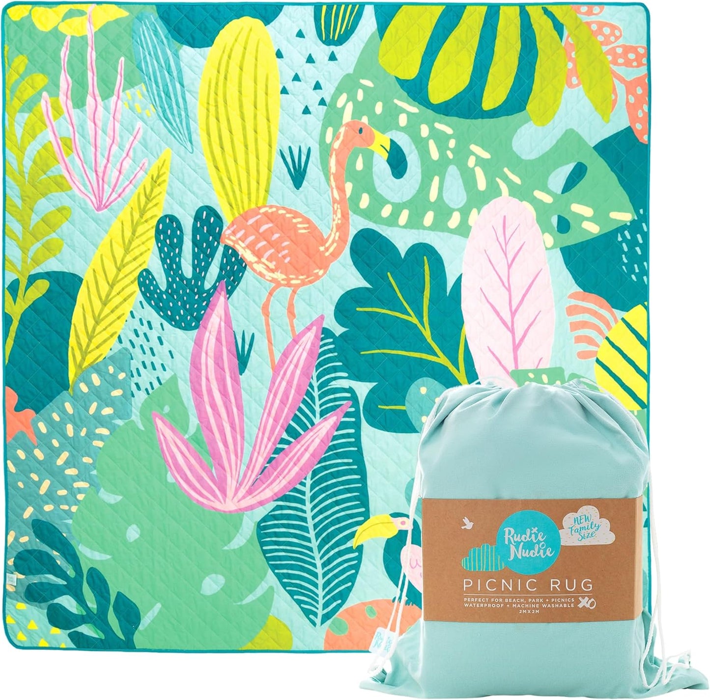 Rudie Nudie Jumbo Picnic Rug, Premium Large Picnic Mat, 6'7" x 6'7", Outdoor Waterproof Picnic Blanket Beach Mat, Foldable & Waterproof, Picnic Blankets Ideal for Beach & Park, Outdoor Blanket