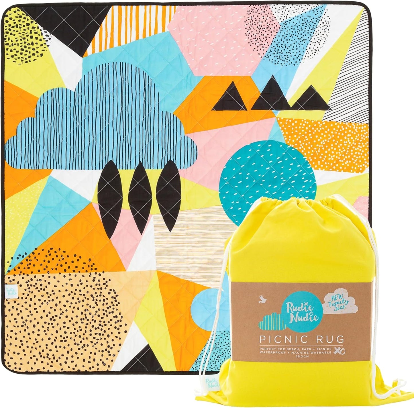 Rudie Nudie Jumbo Picnic Rug, Premium Large Picnic Mat, 6'7" x 6'7", Outdoor Waterproof Picnic Blanket Beach Mat, Foldable & Waterproof, Picnic Blankets Ideal for Beach & Park, Outdoor Blanket