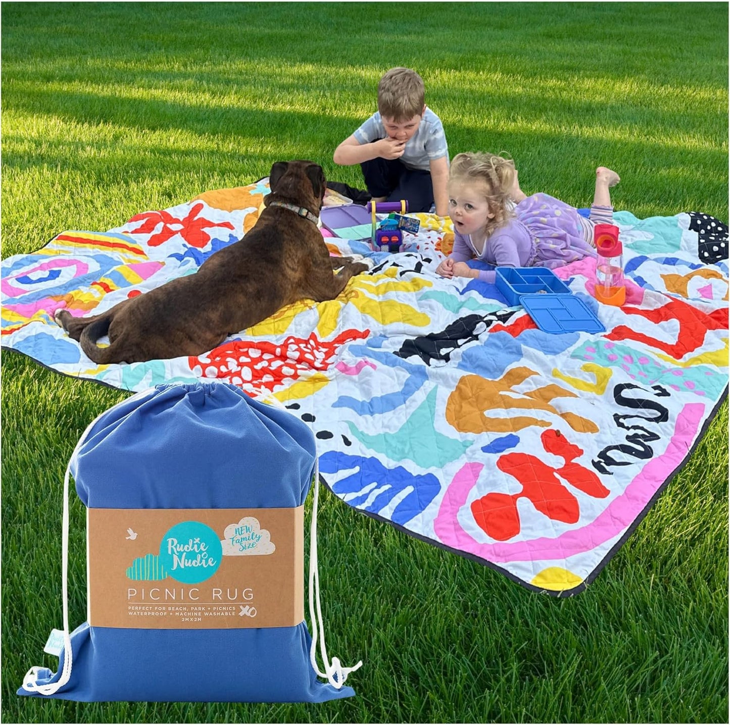 Rudie Nudie Jumbo Picnic Rug, Premium Large Picnic Mat, 6'7" x 6'7", Outdoor Waterproof Picnic Blanket Beach Mat, Foldable & Waterproof, Picnic Blankets Ideal for Beach & Park, Outdoor Blanket