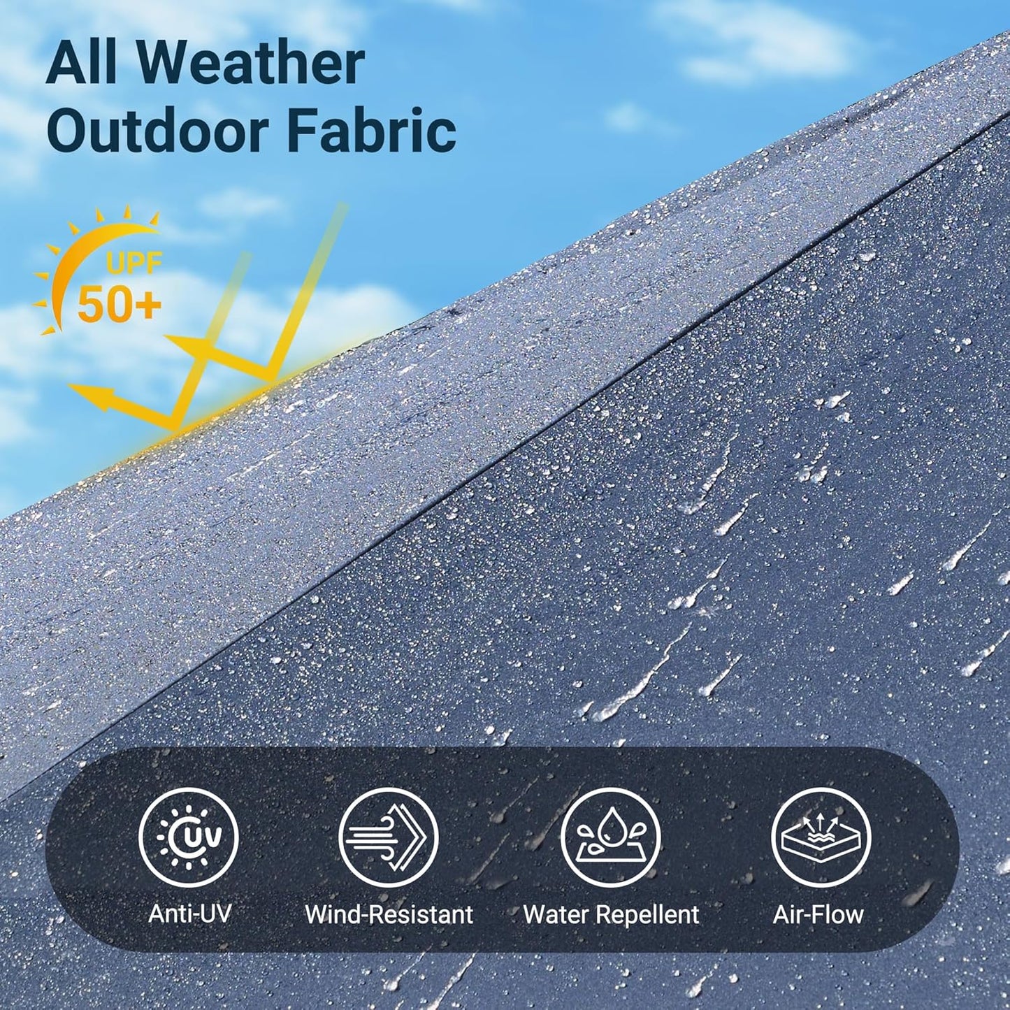 HOOOWOOO Outdoor Patio Umbrella With Solar Light,15 Ft Large Beach Umbrella,UV Protection Picnic Market Parasol Sunshade W Base Crank Handle For Backyard Deck Pool Shade