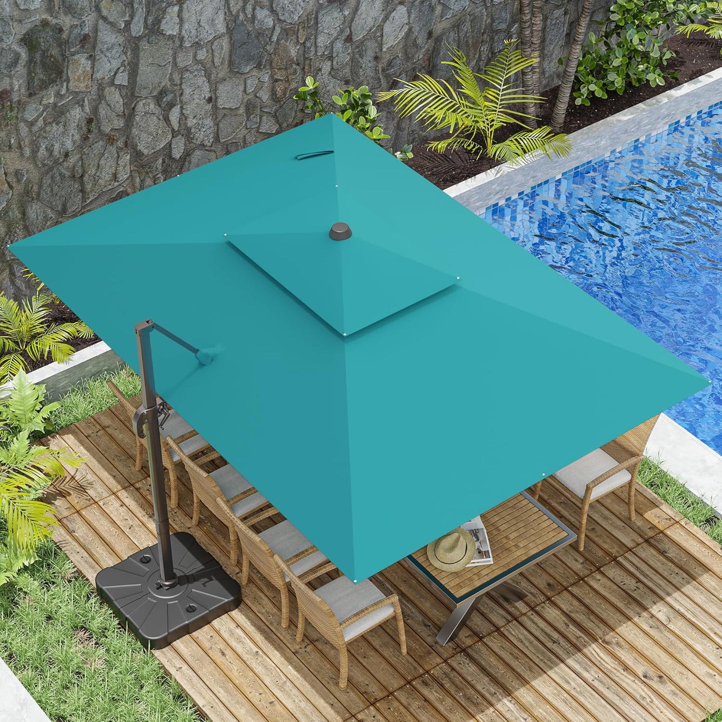 10x13FT Cantilever Outdoor Patio Umbrellas, Double Top Large Rectangle Umbrella, Heavy Duty 360° Rotation Offset Outdoor Sun Shade Umbrella for Garden Deck Pool Backyard Patio, Beige