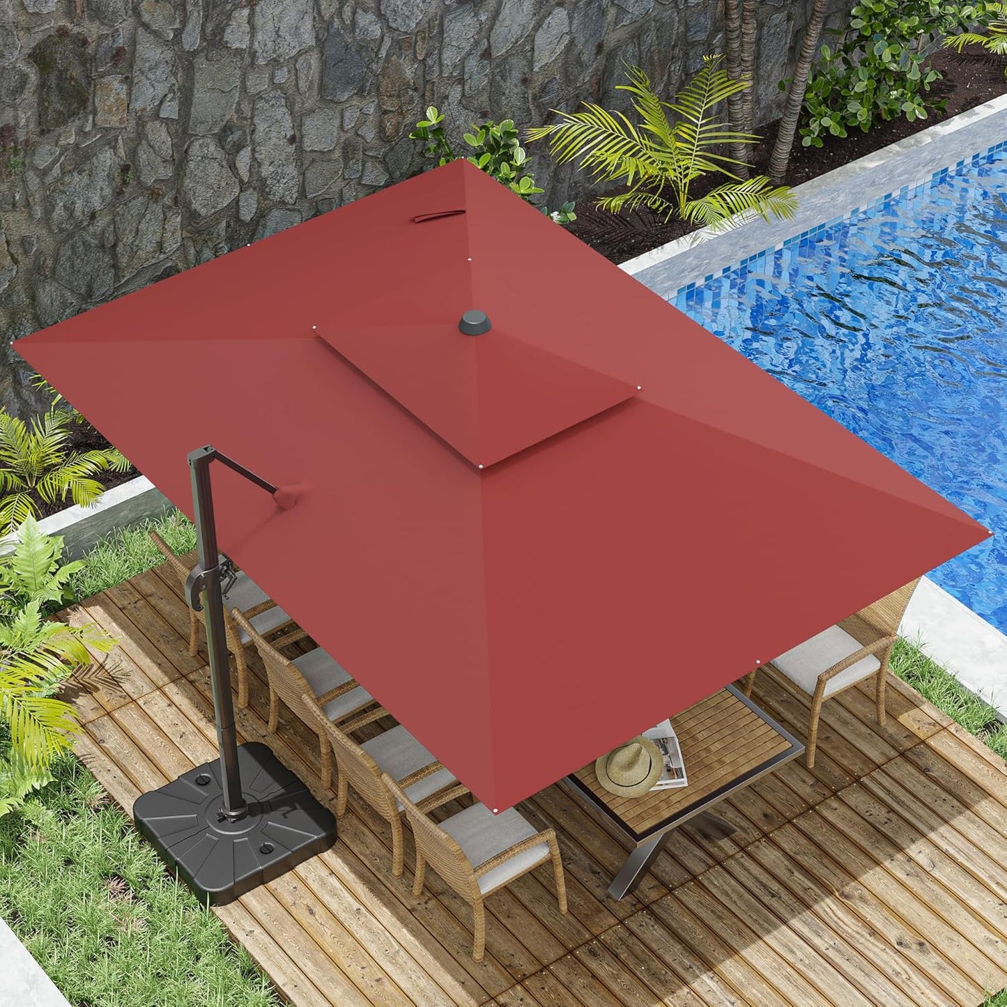 10x13FT Cantilever Outdoor Patio Umbrellas, Double Top Large Rectangle Umbrella, Heavy Duty 360° Rotation Offset Outdoor Sun Shade Umbrella for Garden Deck Pool Backyard Patio, Beige