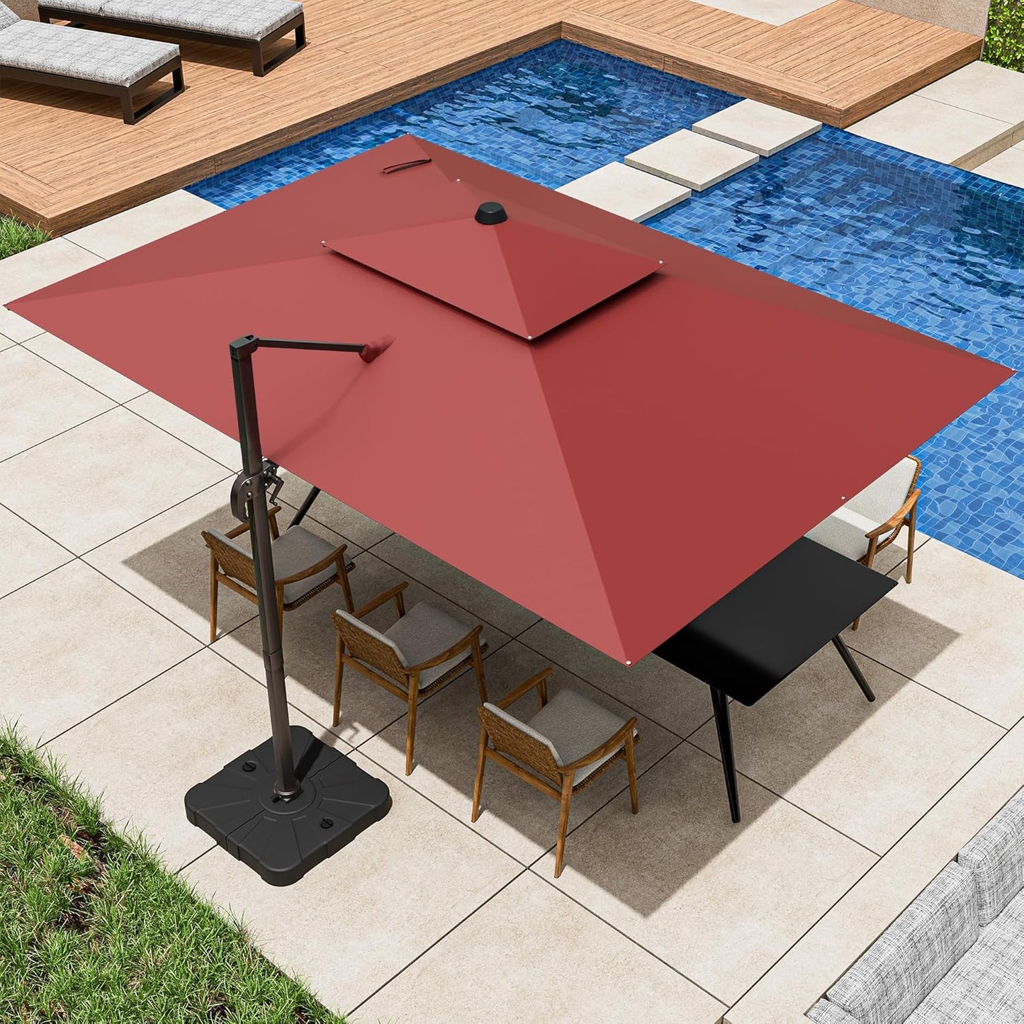 10x13FT Cantilever Outdoor Patio Umbrellas, Double Top Large Rectangle Umbrella, Heavy Duty 360° Rotation Offset Outdoor Sun Shade Umbrella for Garden Deck Pool Backyard Patio, Beige