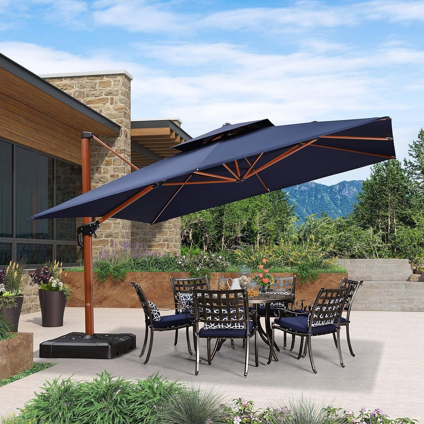 PURPLE LEAF 11' X 11' Patio Umbrella Cantilever Outdoor Umbrellas Square Large Parasol Windproof Sunshade Heavy Duty Sun Umbrellas for Deck Pool Patio Garden, Beige