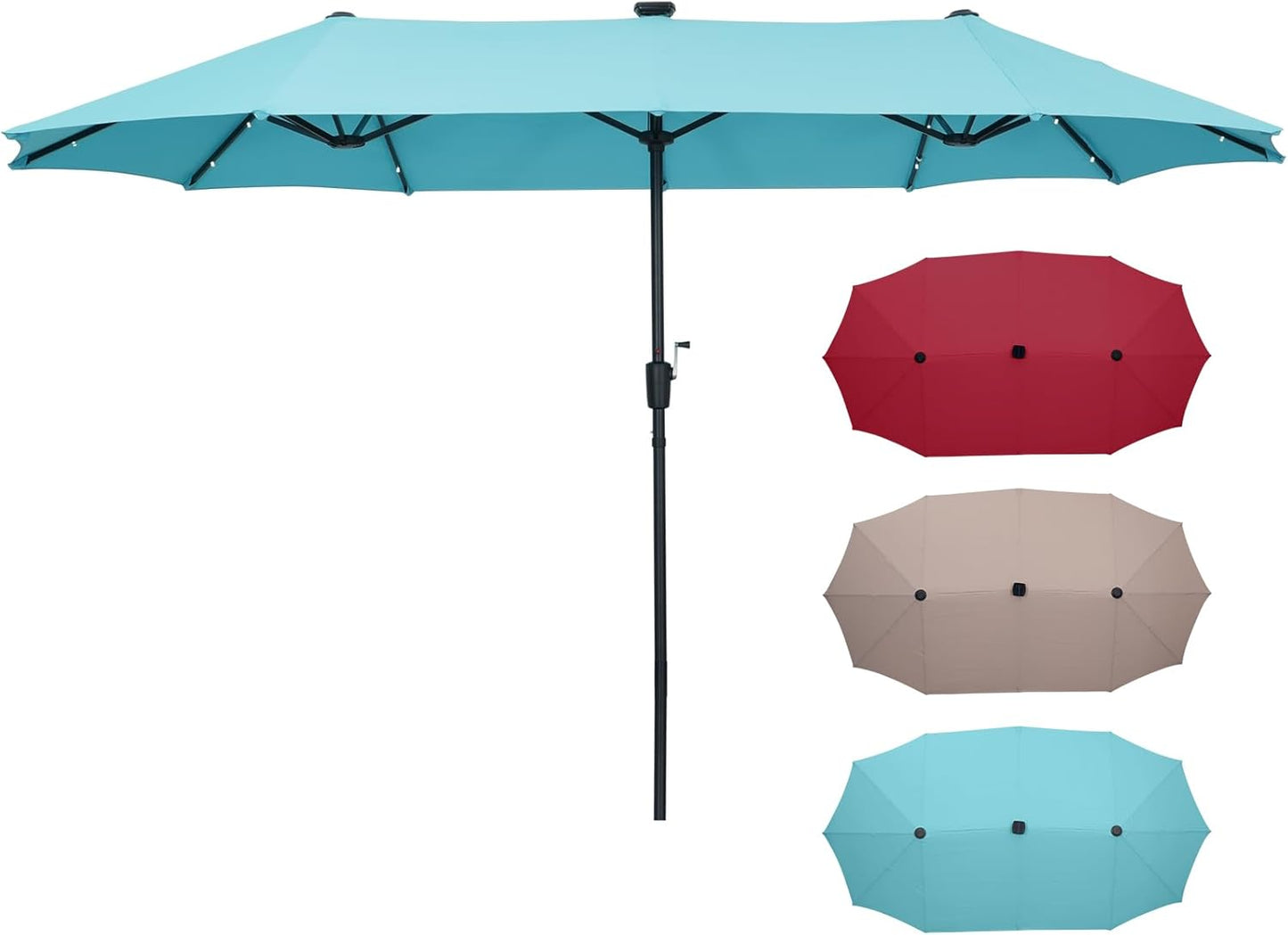 15FT Thatch Umbrella Tiki Bench umbrella With Base&Solar Lights, Sunshade Umbrella with Water-resistant for Bench, Patio,Pool