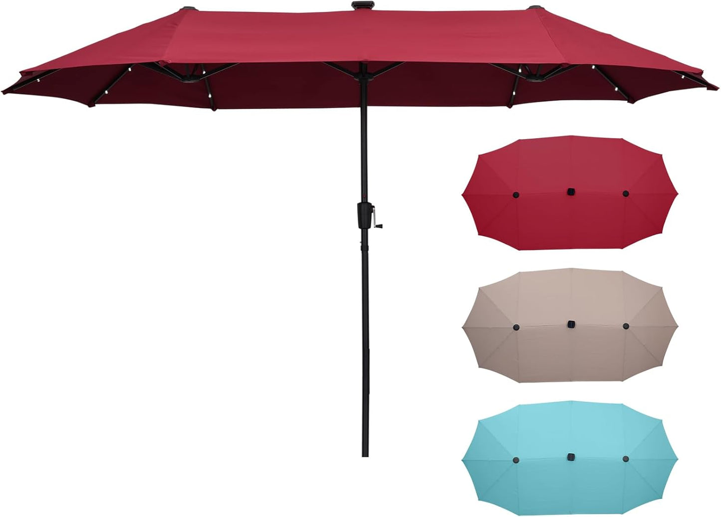 15FT Thatch Umbrella Tiki Bench umbrella With Base&Solar Lights, Sunshade Umbrella with Water-resistant for Bench, Patio,Pool