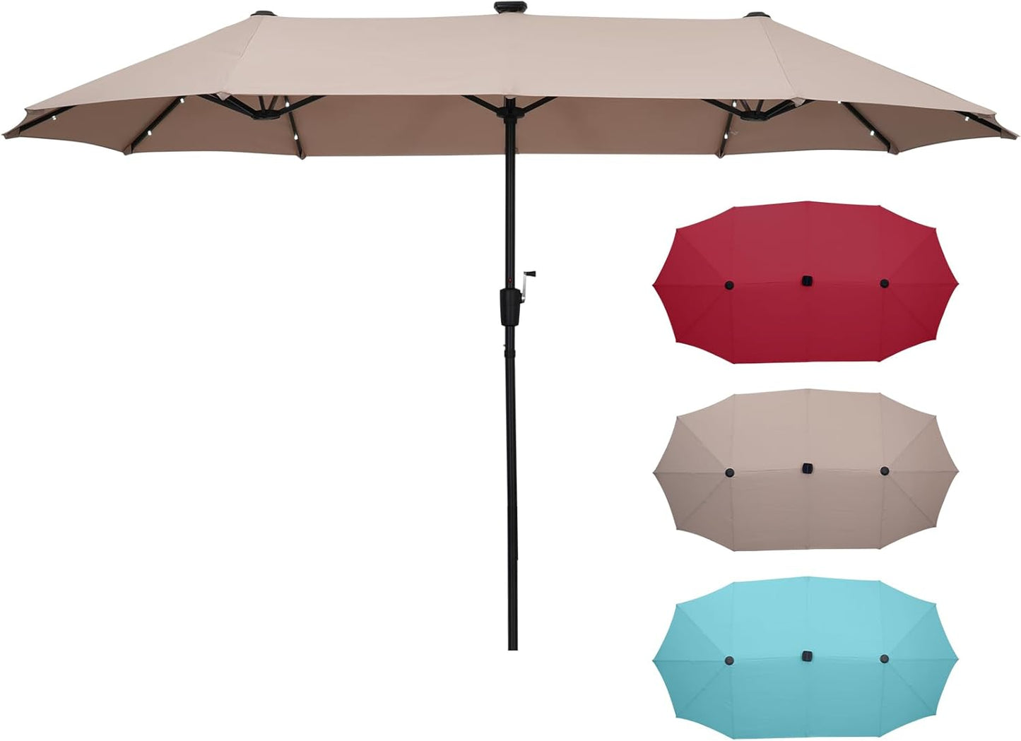15FT Thatch Umbrella Tiki Bench umbrella With Base&Solar Lights, Sunshade Umbrella with Water-resistant for Bench, Patio,Pool