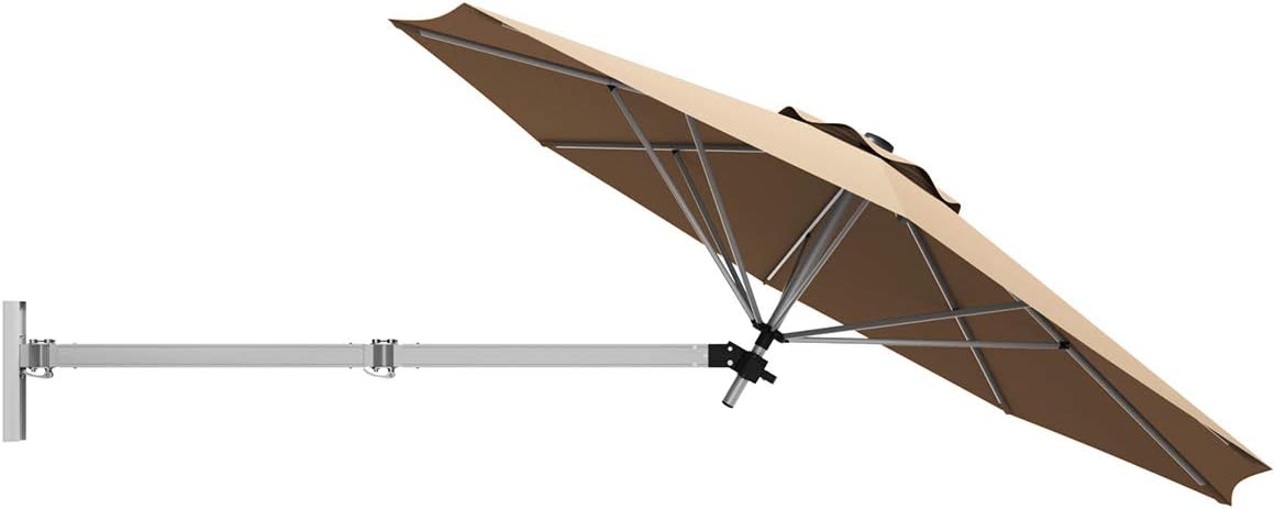Tangkula 8 FT Wall Mounted Patio Umbrella, Outdoor Wall Umbrella with Adjustable Pole, Tilting Sunshade Umbrella with Wind Vent, Ideal for Garden Balcony Yard (Tan)