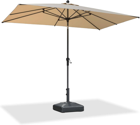 PURPLE LEAF 10' x 6.5' Rectangle Patio Market Umbrella with Base Outdoor Table Umbrellas Aluminum Frame Sun Shade with 8 Sturdy Ribs Tilt for Garden Deck Lawn Pool Beige