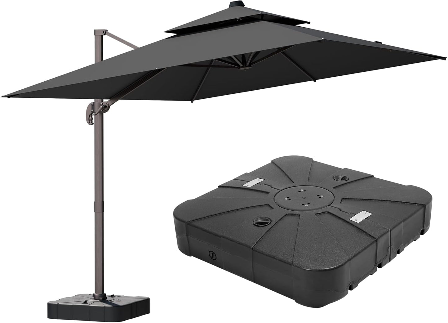 10x13FT Cantilever Outdoor Patio Umbrellas, Double Top Large Rectangle Umbrella, Heavy Duty 360° Rotation Offset Outdoor Sun Shade Umbrella for Garden Deck Pool Backyard Patio, Beige