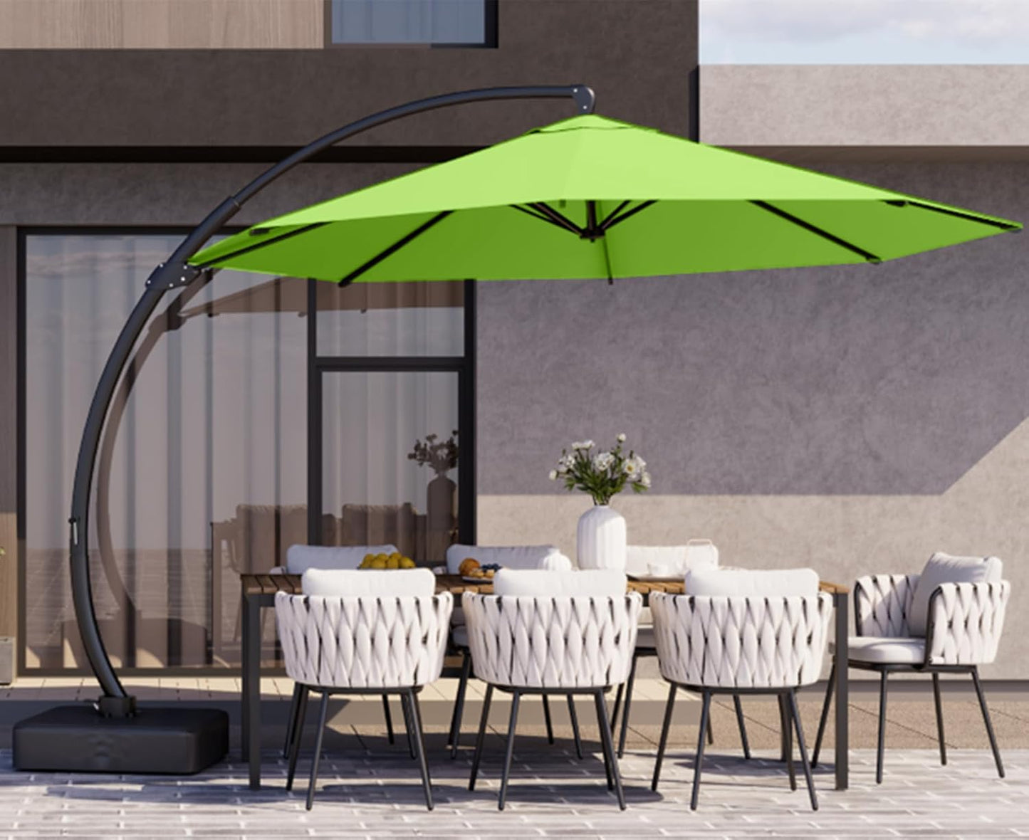 Kingdura 11ft Cantilever Patio Umbrella with Base Included, Large Round Offset Outdoor Pool Umbrella, 360° Rotation & Infinite Tilt, Heavy Duty Aluminum Frame for Deck Backyard, Beige