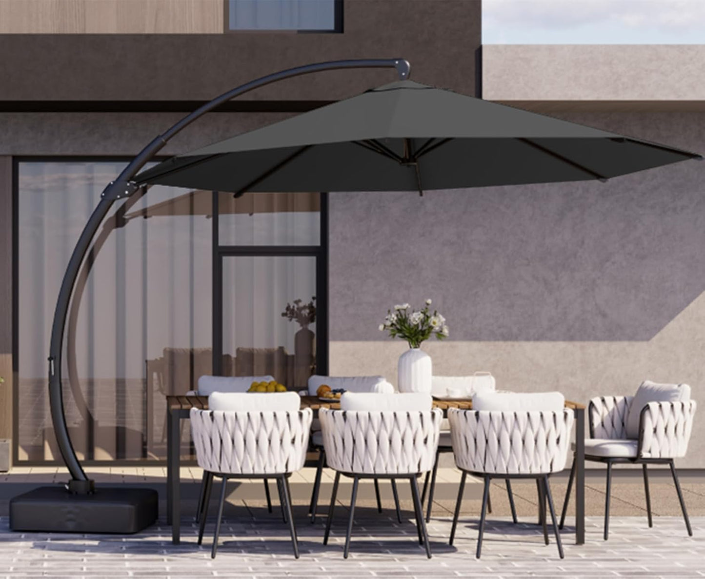 Kingdura 11ft Cantilever Patio Umbrella with Base Included, Large Round Offset Outdoor Pool Umbrella, 360° Rotation & Infinite Tilt, Heavy Duty Aluminum Frame for Deck Backyard, Beige