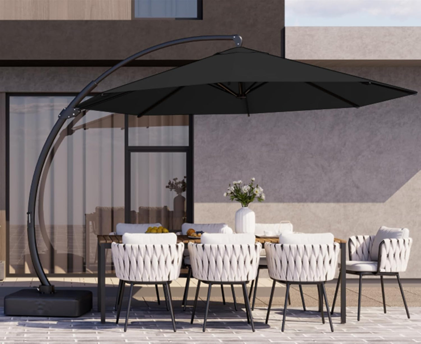Kingdura 11ft Cantilever Patio Umbrella with Base Included, Large Round Offset Outdoor Pool Umbrella, 360° Rotation & Infinite Tilt, Heavy Duty Aluminum Frame for Deck Backyard, Beige