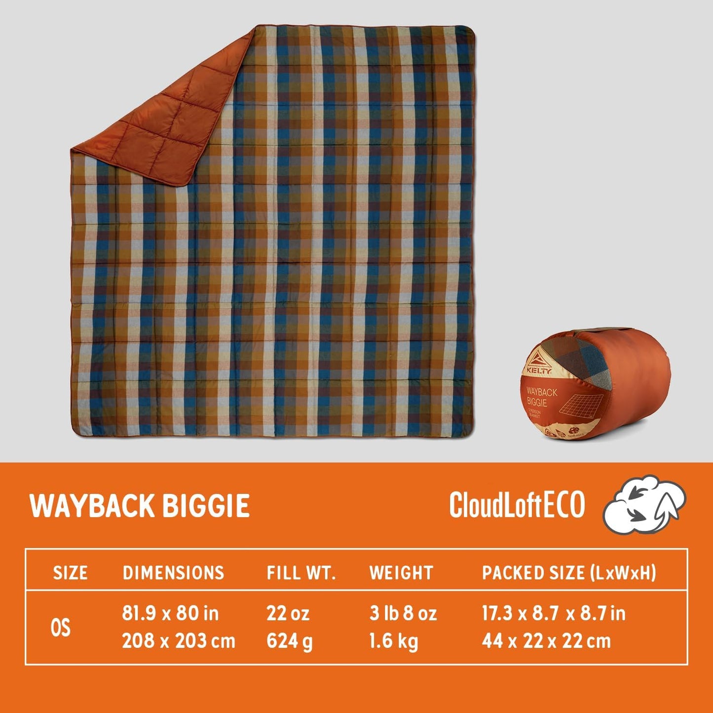 Kelty Wayback Biggie Blanket, Oversized Camping Blanket, Fits Queen Sized Bed, Organic Cotton Flannel, Machine Washable