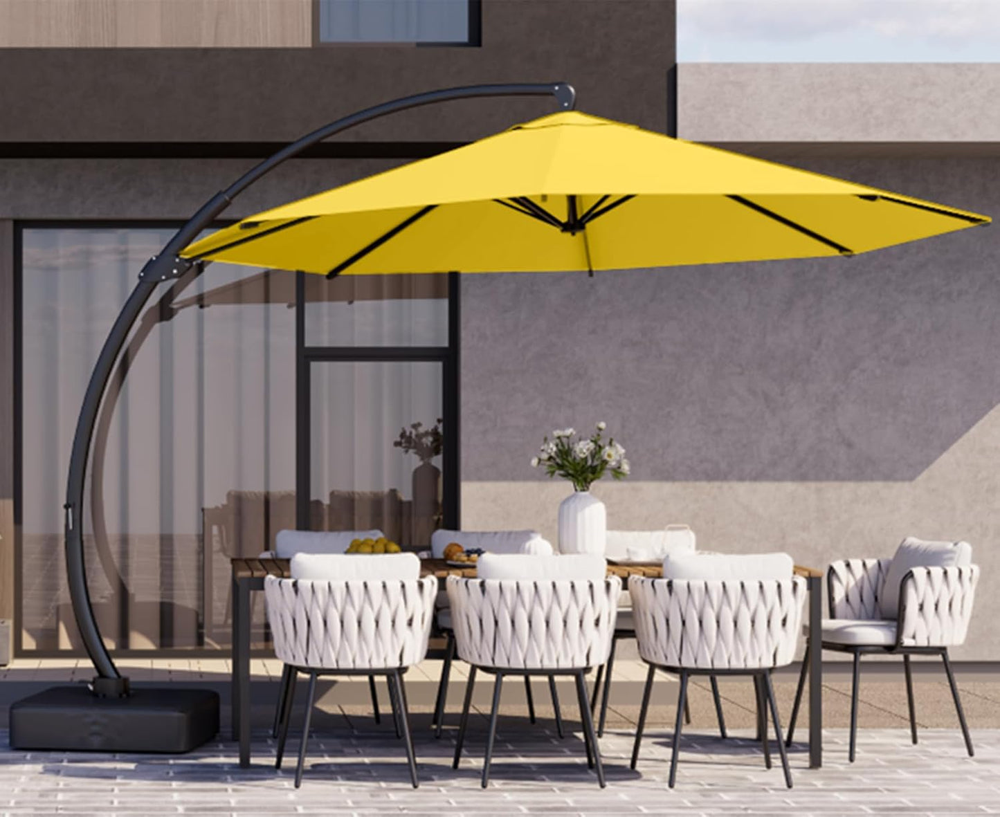 Kingdura 11ft Cantilever Patio Umbrella with Base Included, Large Round Offset Outdoor Pool Umbrella, 360° Rotation & Infinite Tilt, Heavy Duty Aluminum Frame for Deck Backyard, Beige