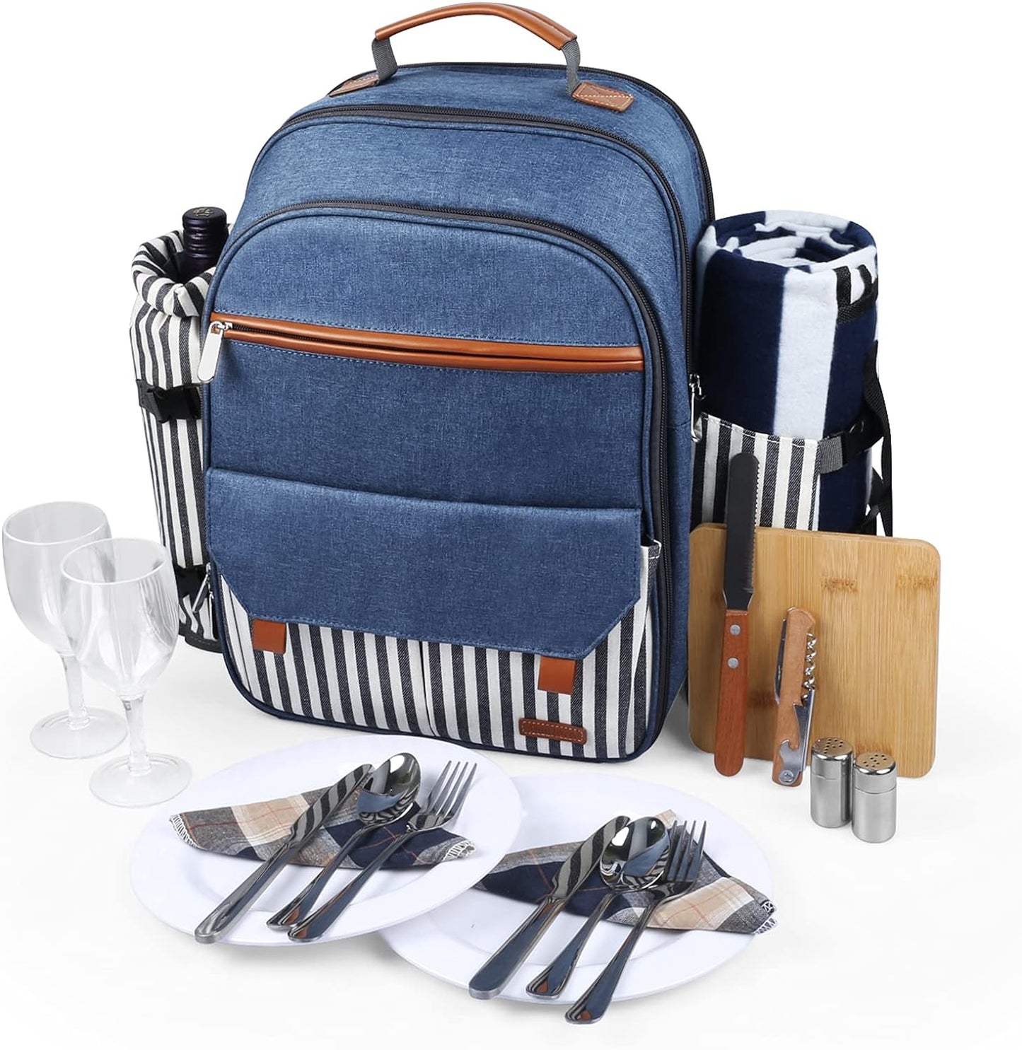 Sunflora Picnic Backpack for 4 Person with Blanket Picnic Basket Set for 2 with Insulated Cooler Wine Pouch for Family Couples (Brush Beige)