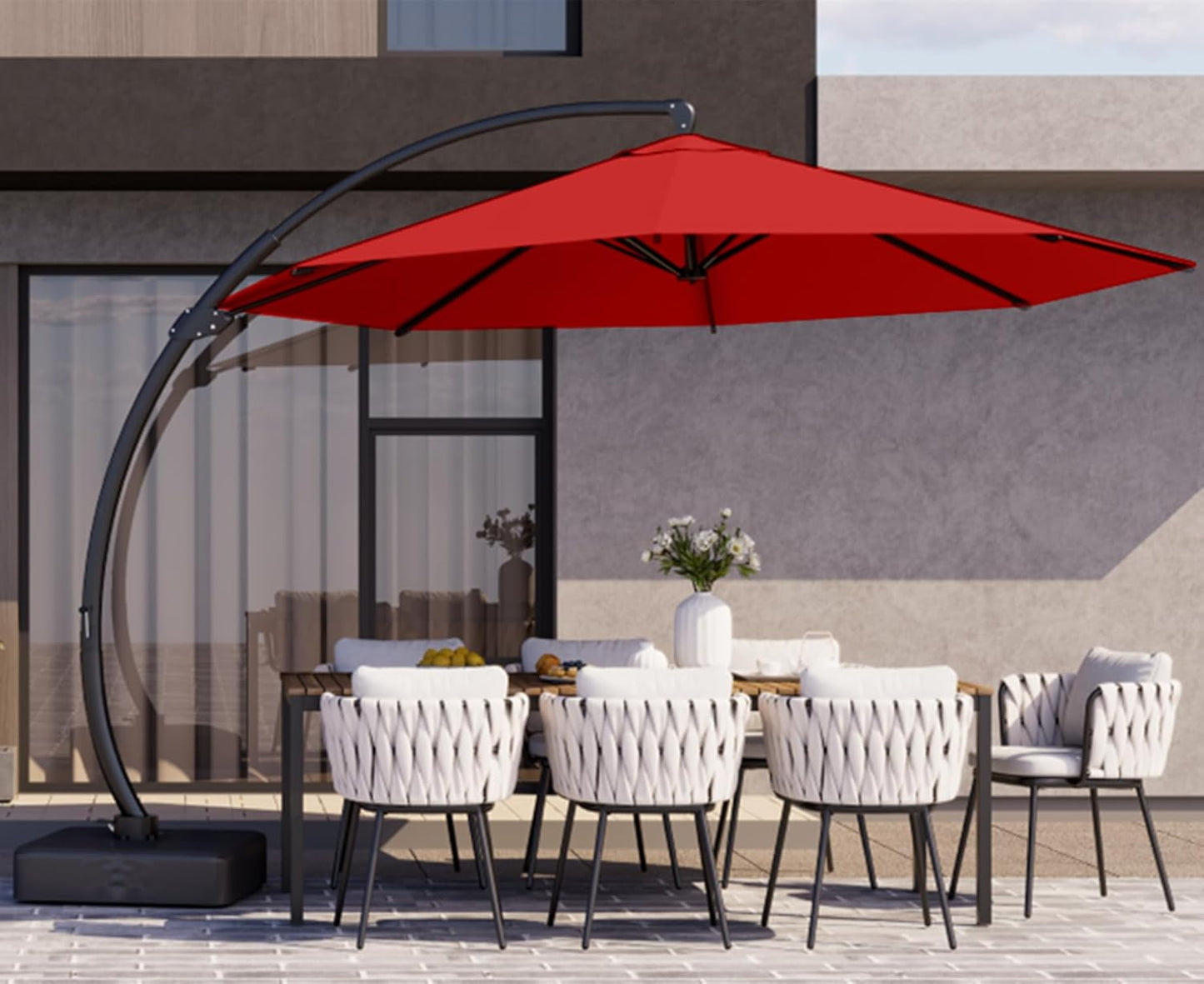 Kingdura 11ft Cantilever Patio Umbrella with Base Included, Large Round Offset Outdoor Pool Umbrella, 360° Rotation & Infinite Tilt, Heavy Duty Aluminum Frame for Deck Backyard, Beige