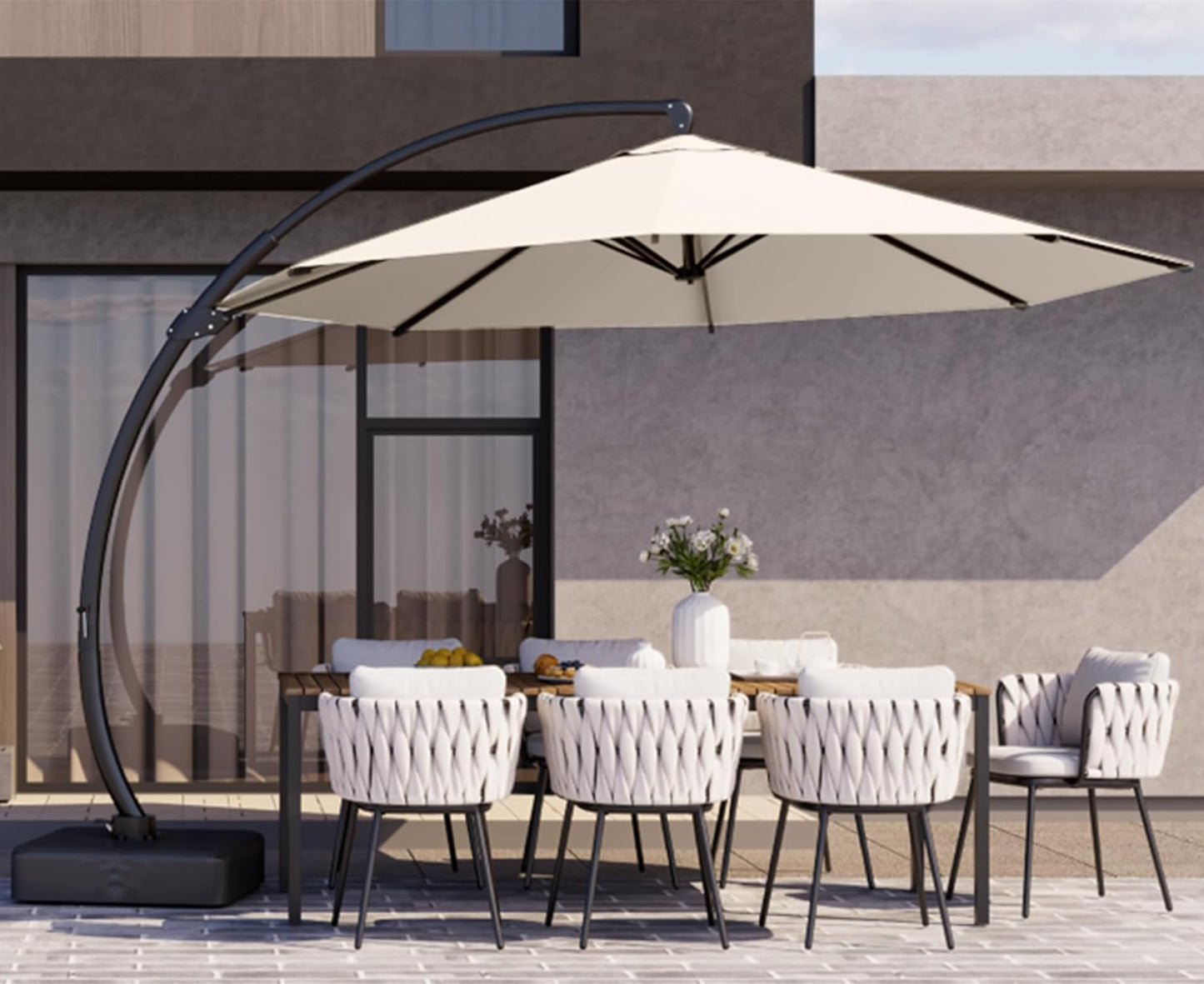 Kingdura 11ft Cantilever Patio Umbrella with Base Included, Large Round Offset Outdoor Pool Umbrella, 360° Rotation & Infinite Tilt, Heavy Duty Aluminum Frame for Deck Backyard, Beige